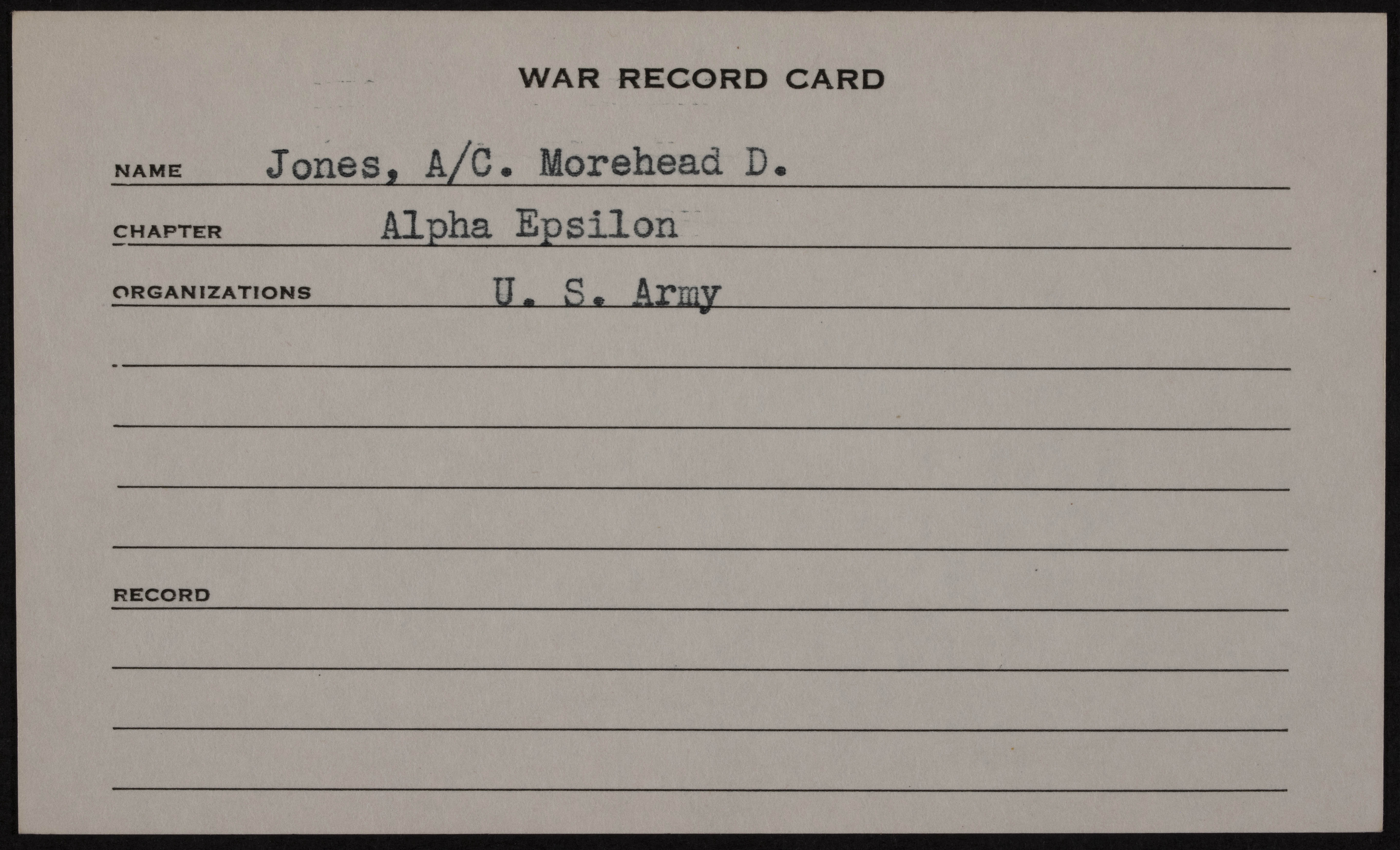 Morehead de Berniere Jones Jr. War Record Card