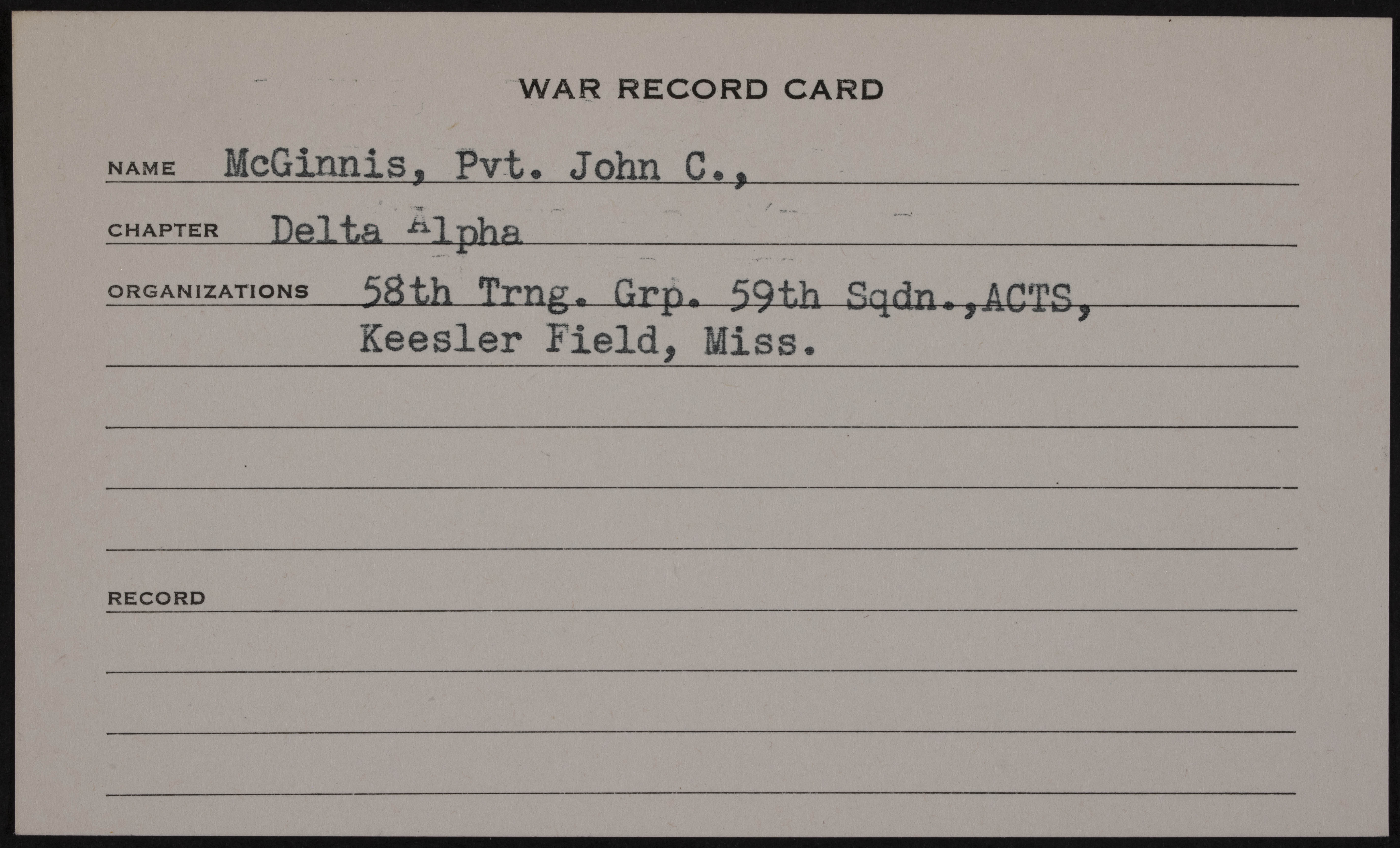 John C. McGinnis War Record Card