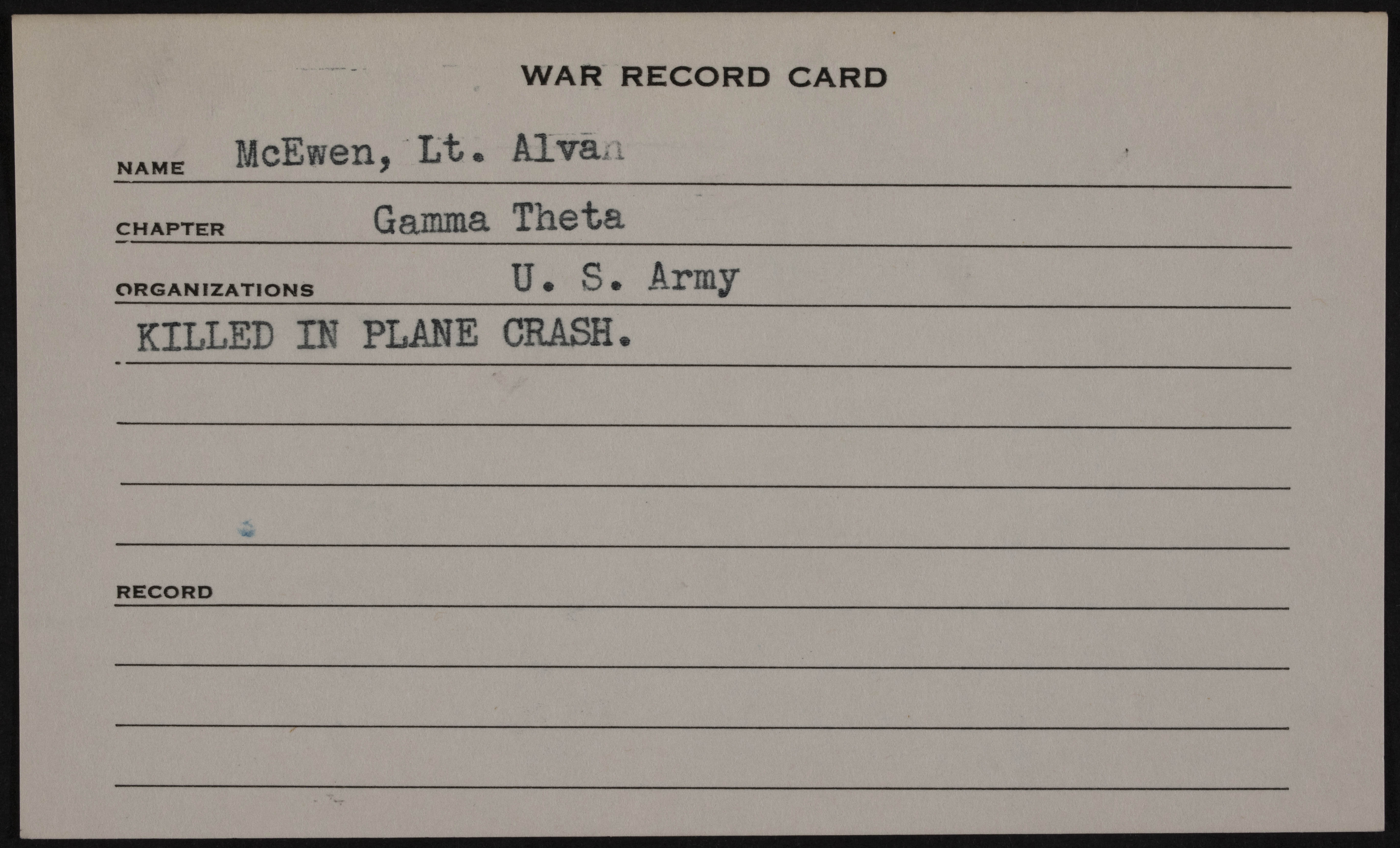 Alva McEwen Jr. War Record Card