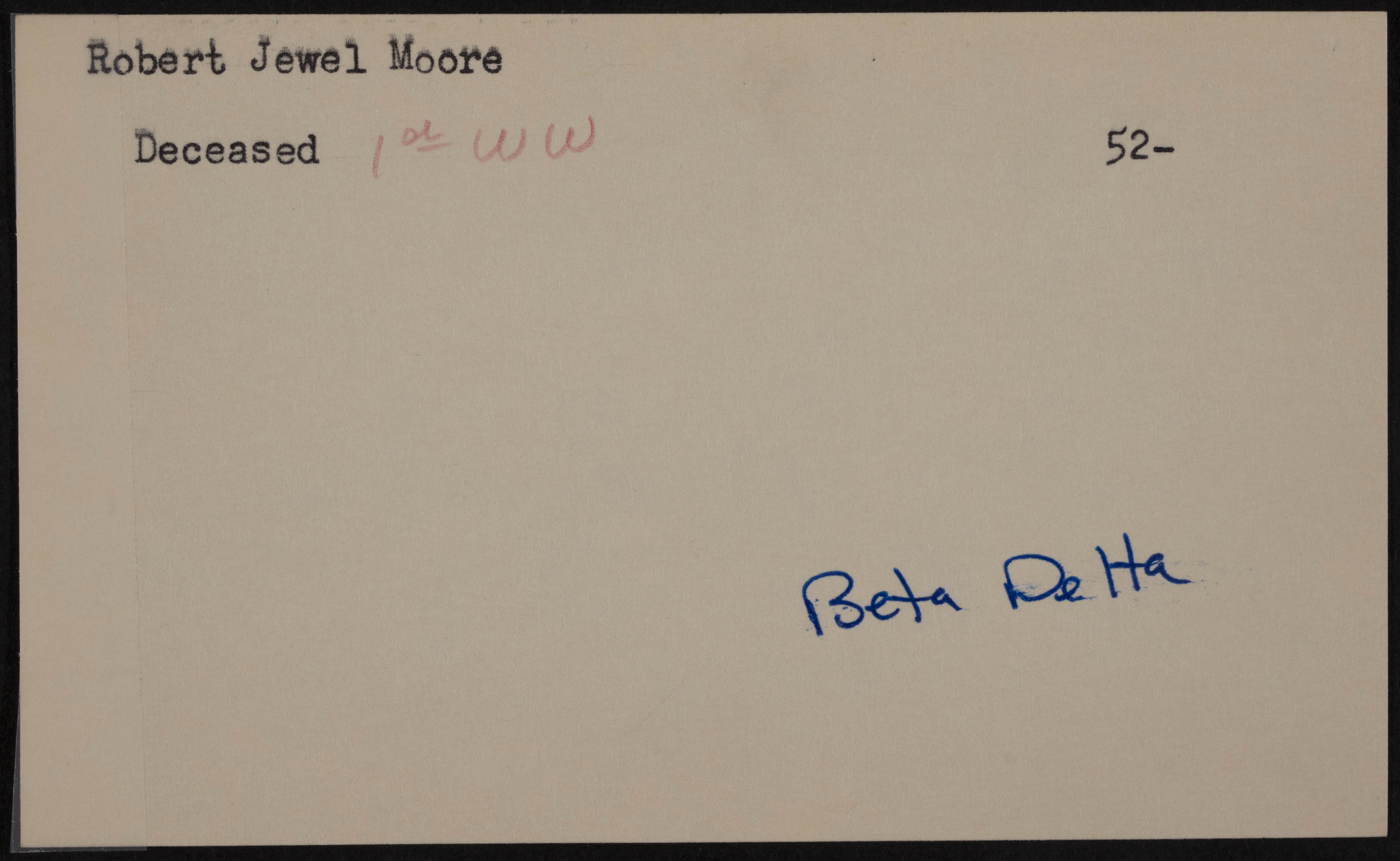 Robert Jewel Moore War Record Card