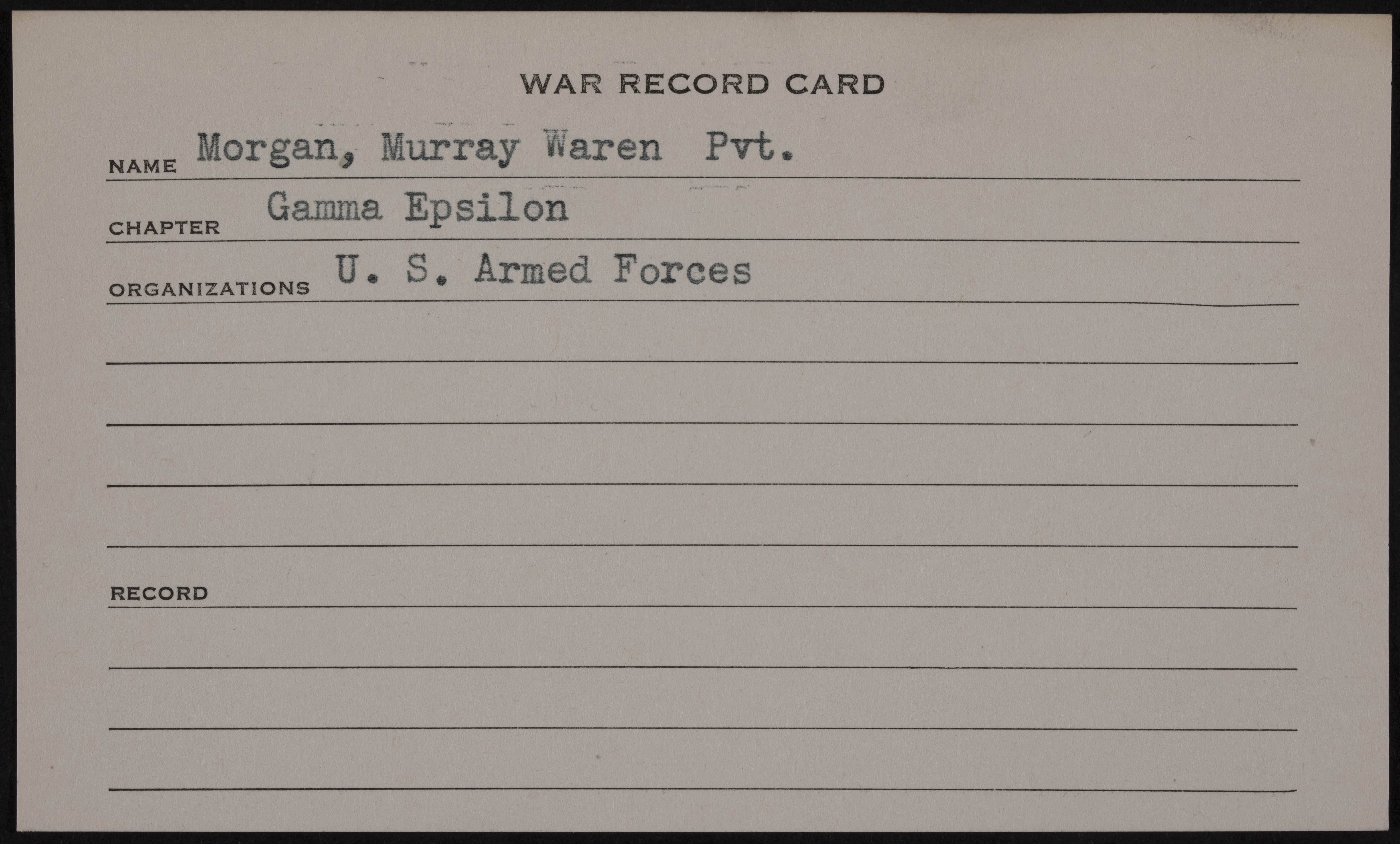 Murray Warren Morgan War Record Card