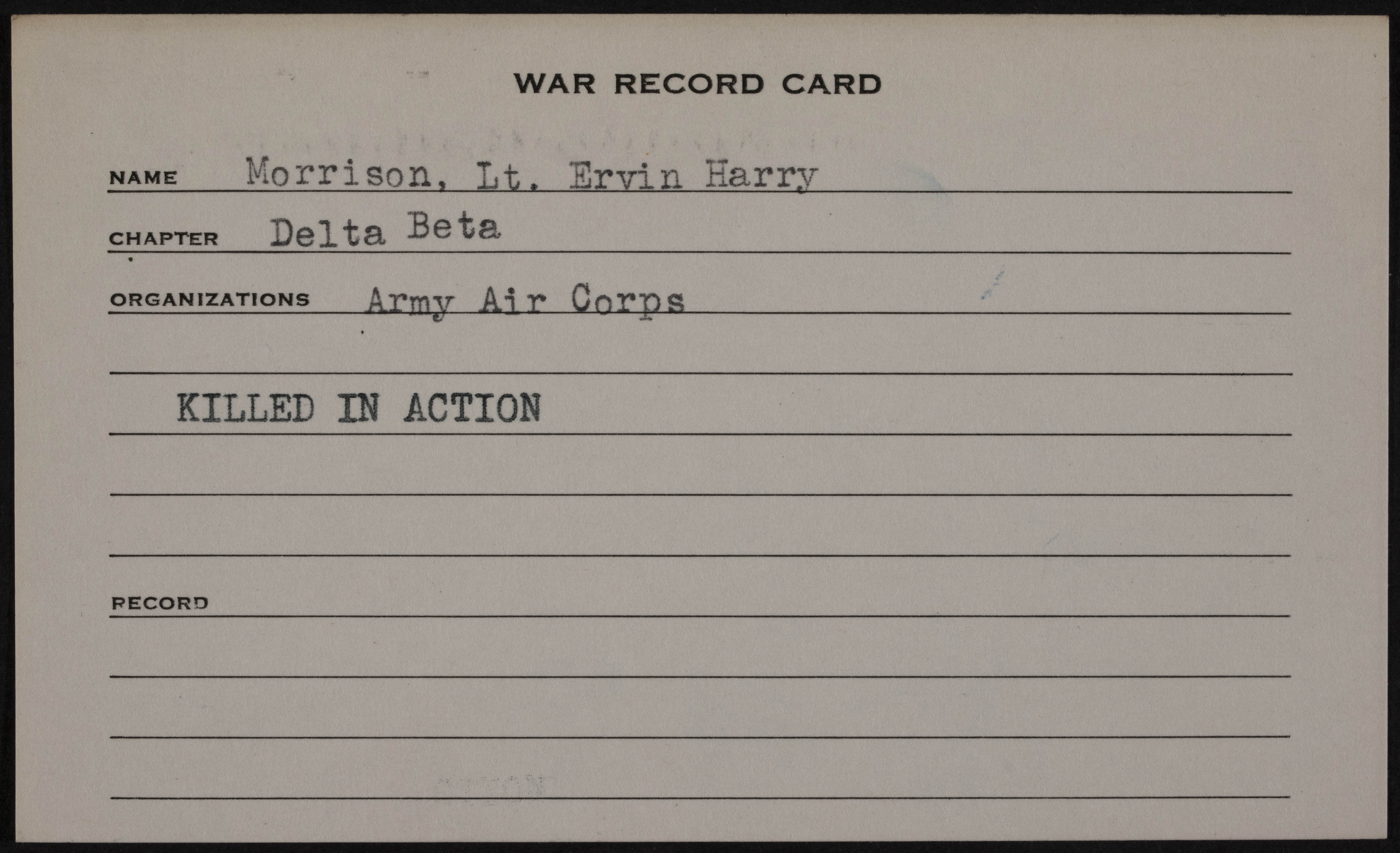 Ervin Harry Morrison War Record Card