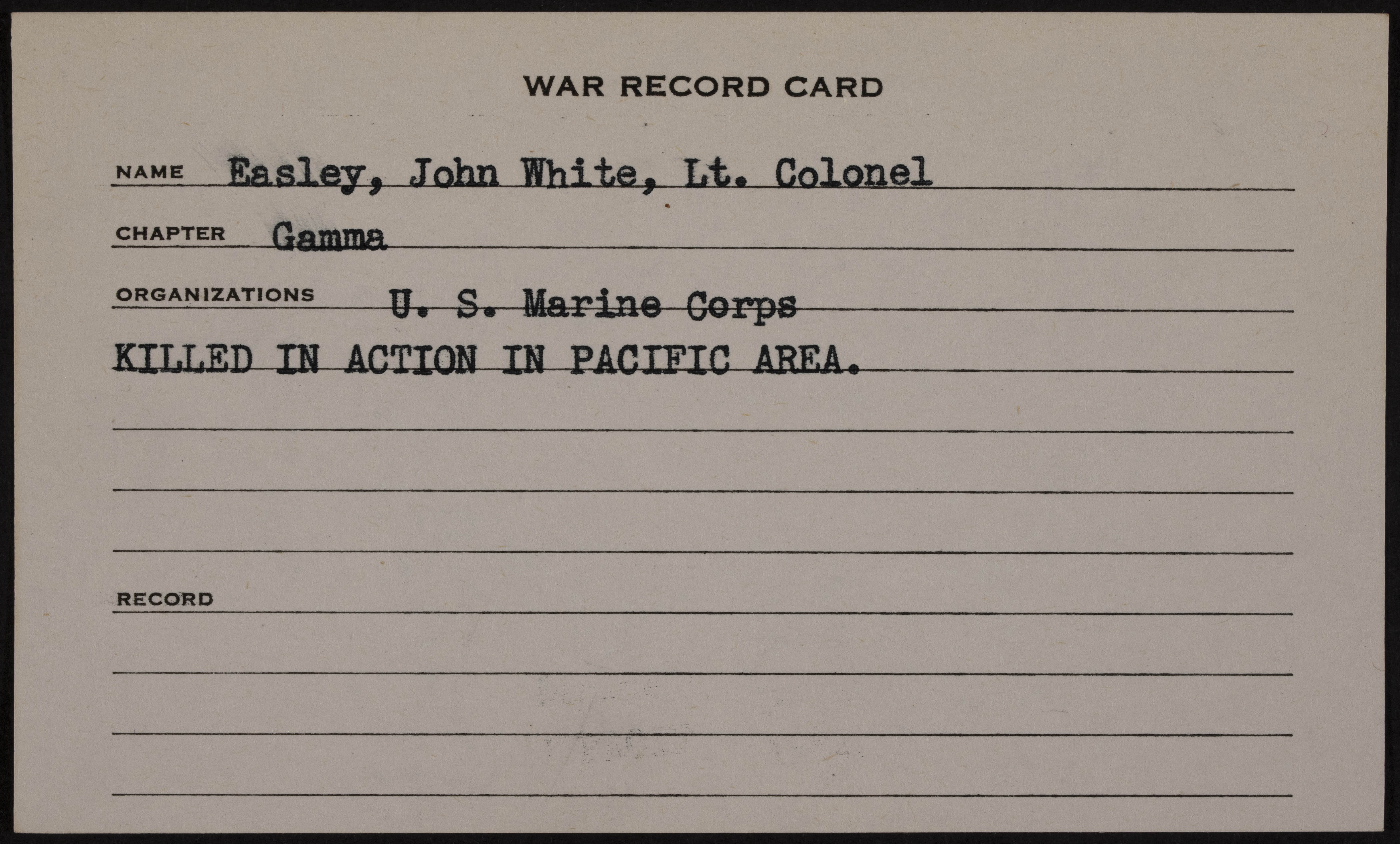 John White Easley War Record Card