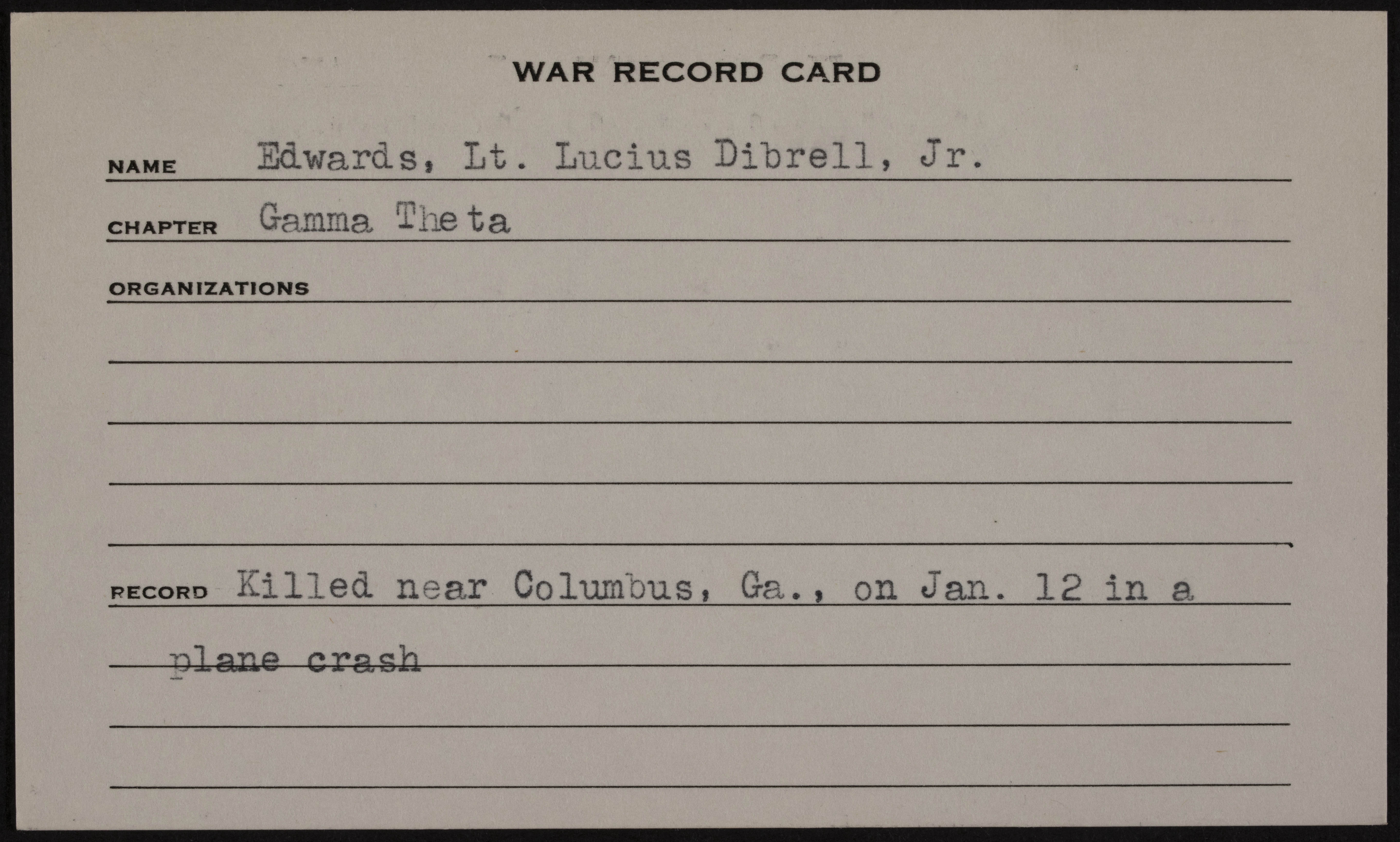 Lucius Dibrell Edwards War Record Card