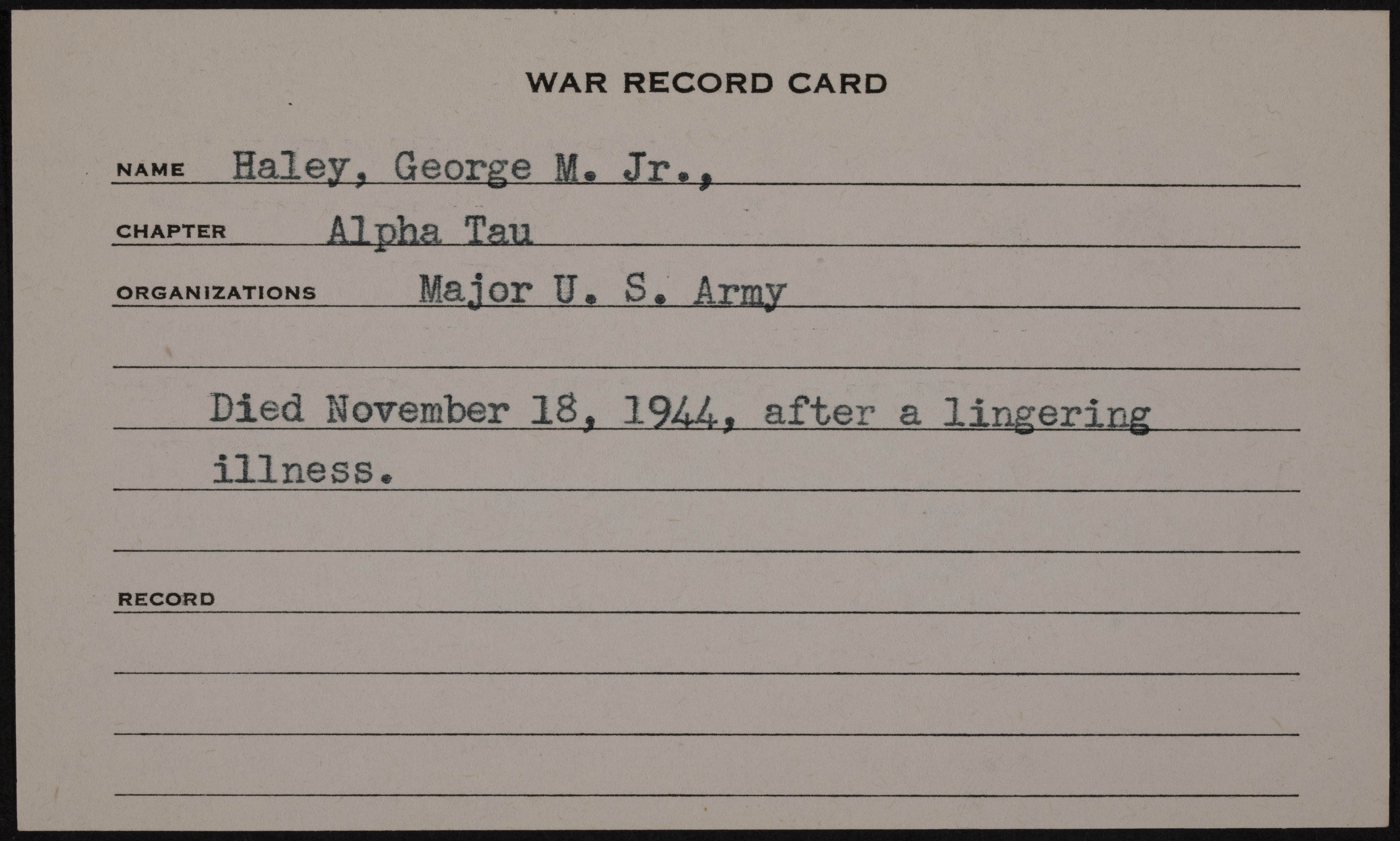 George Haley Malen War Record Card