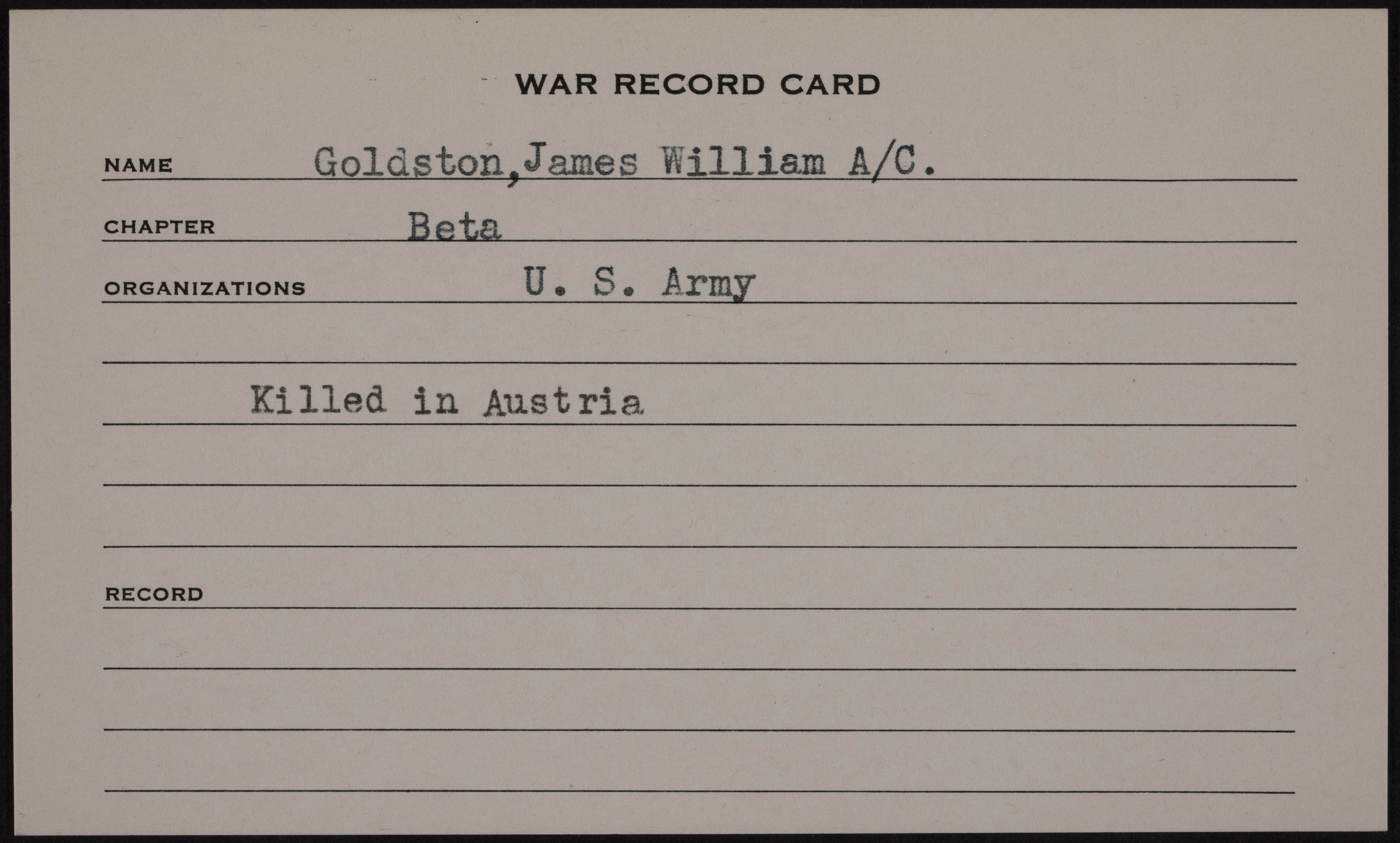 James William Goldston War Record Card