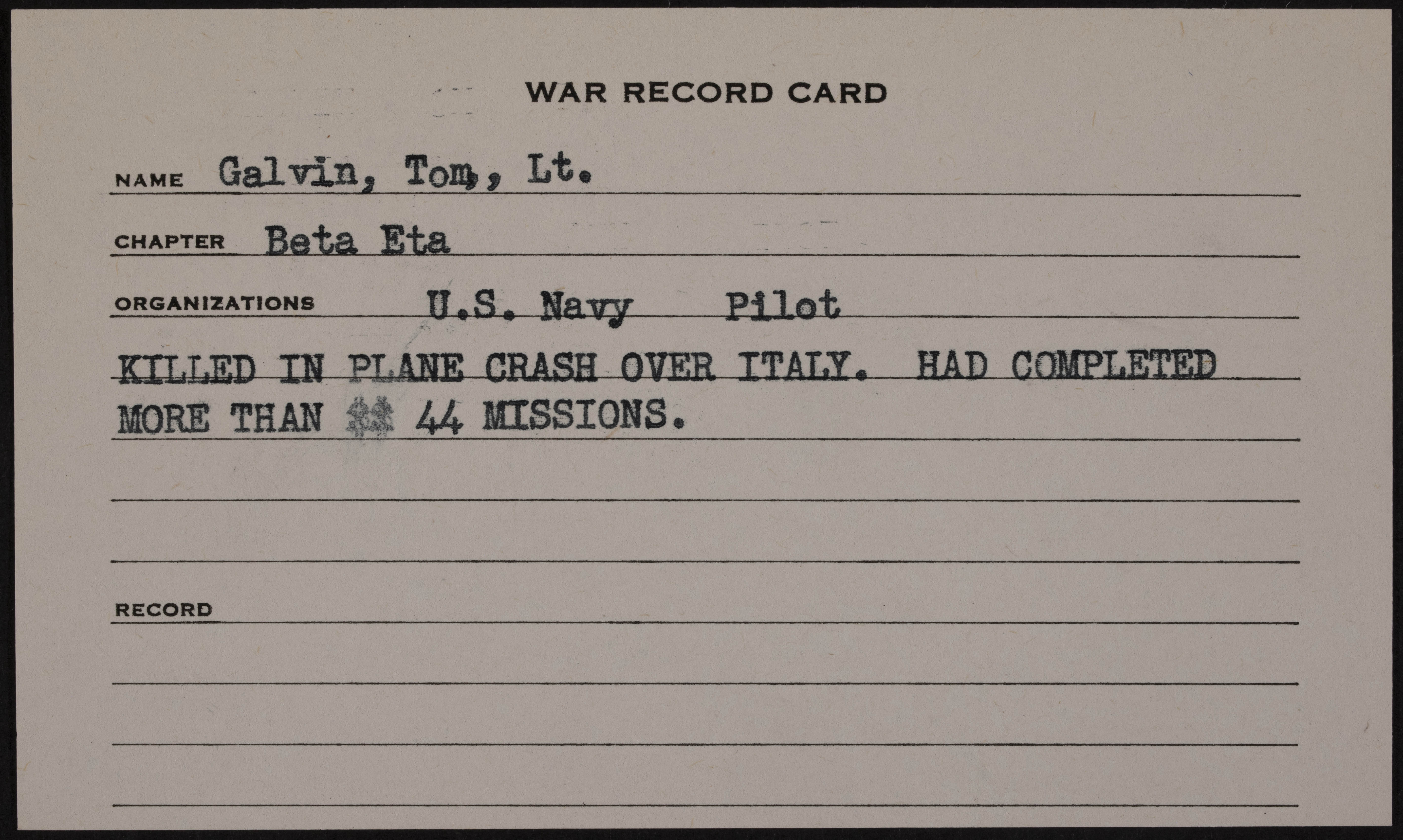 Thomas J. Galvin War Record Card