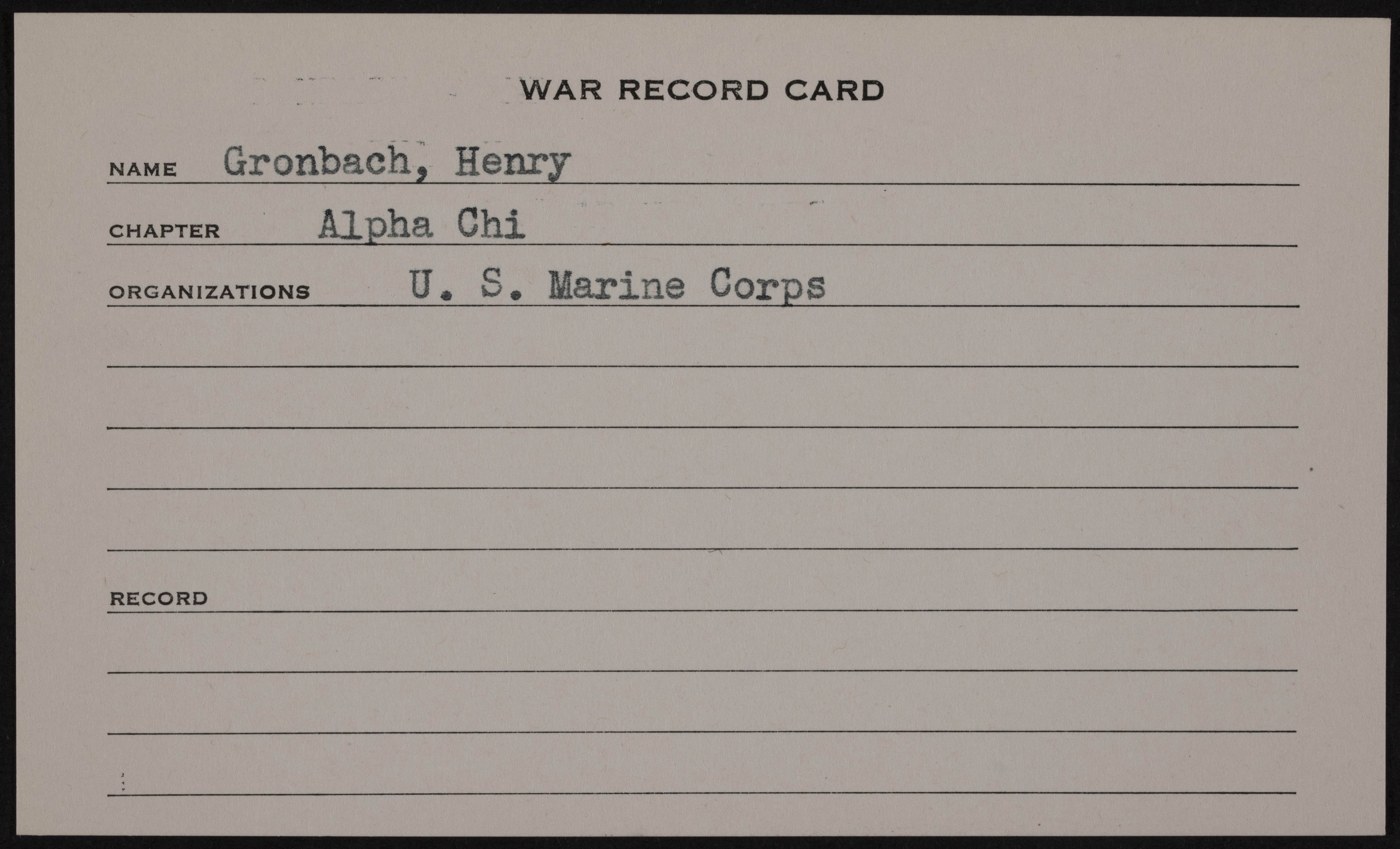 Henry Edwin Gronbach War Record Card