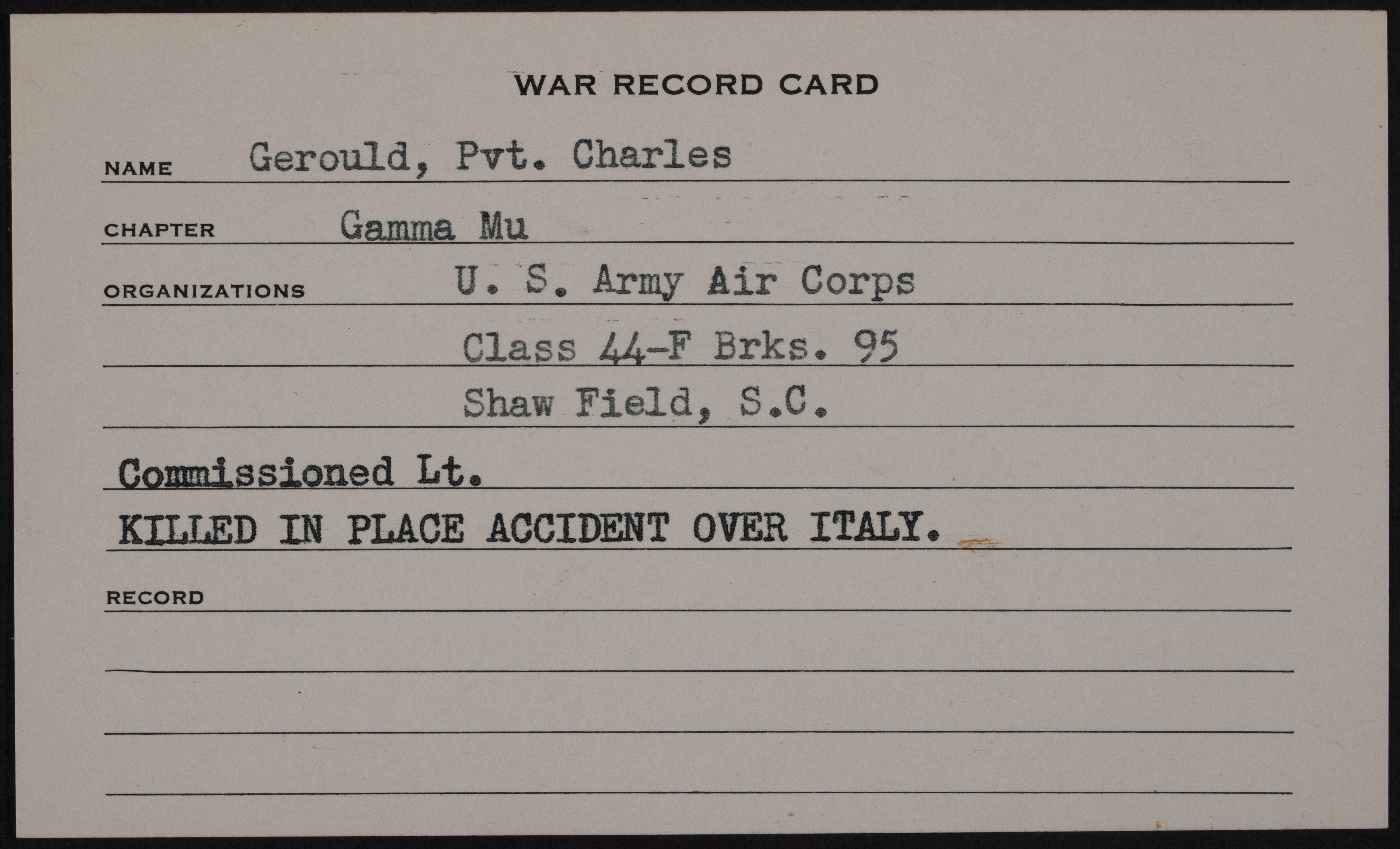 Charles Edwin Gerould Jr. War Record Card