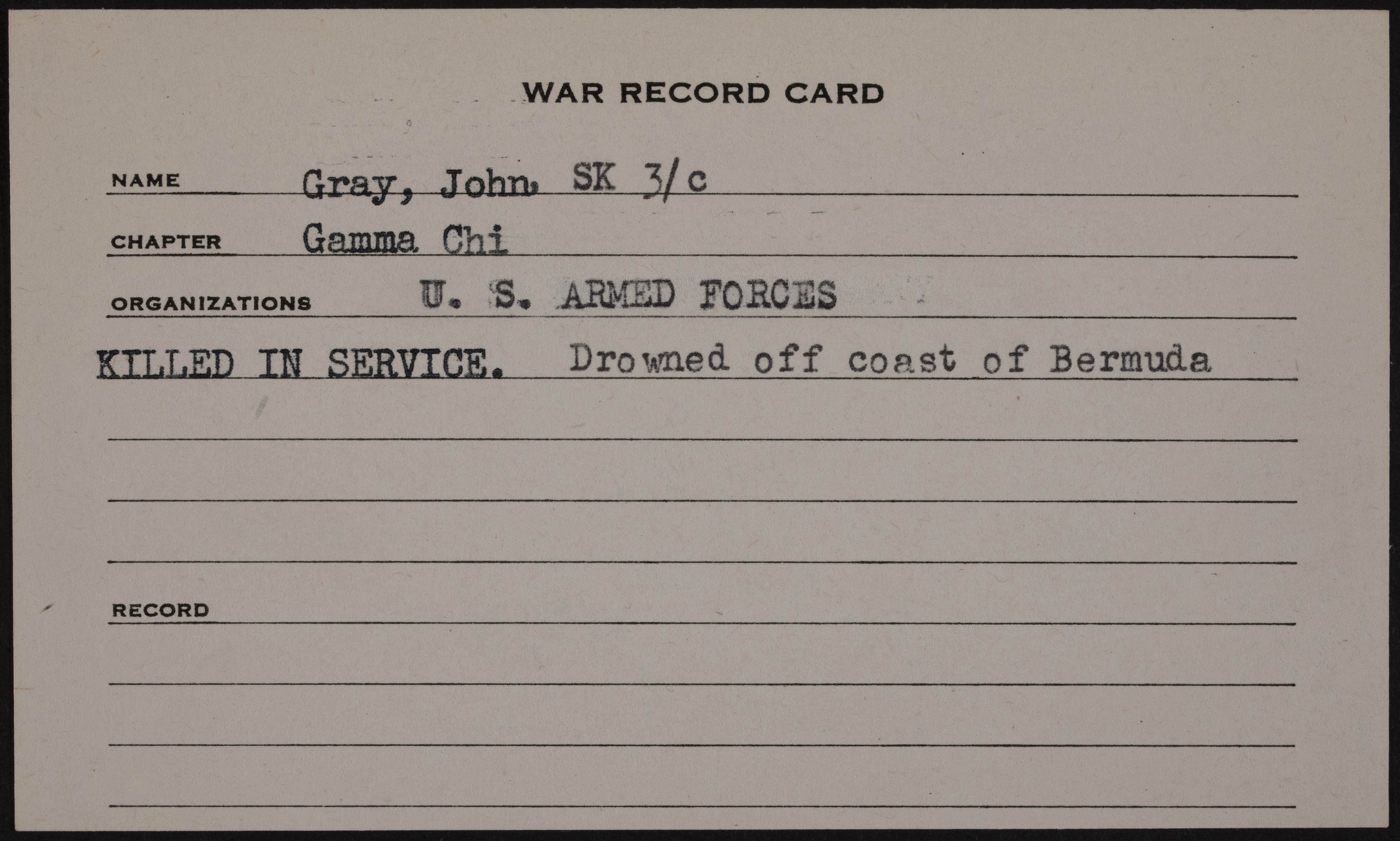 John Gray War Record Card
