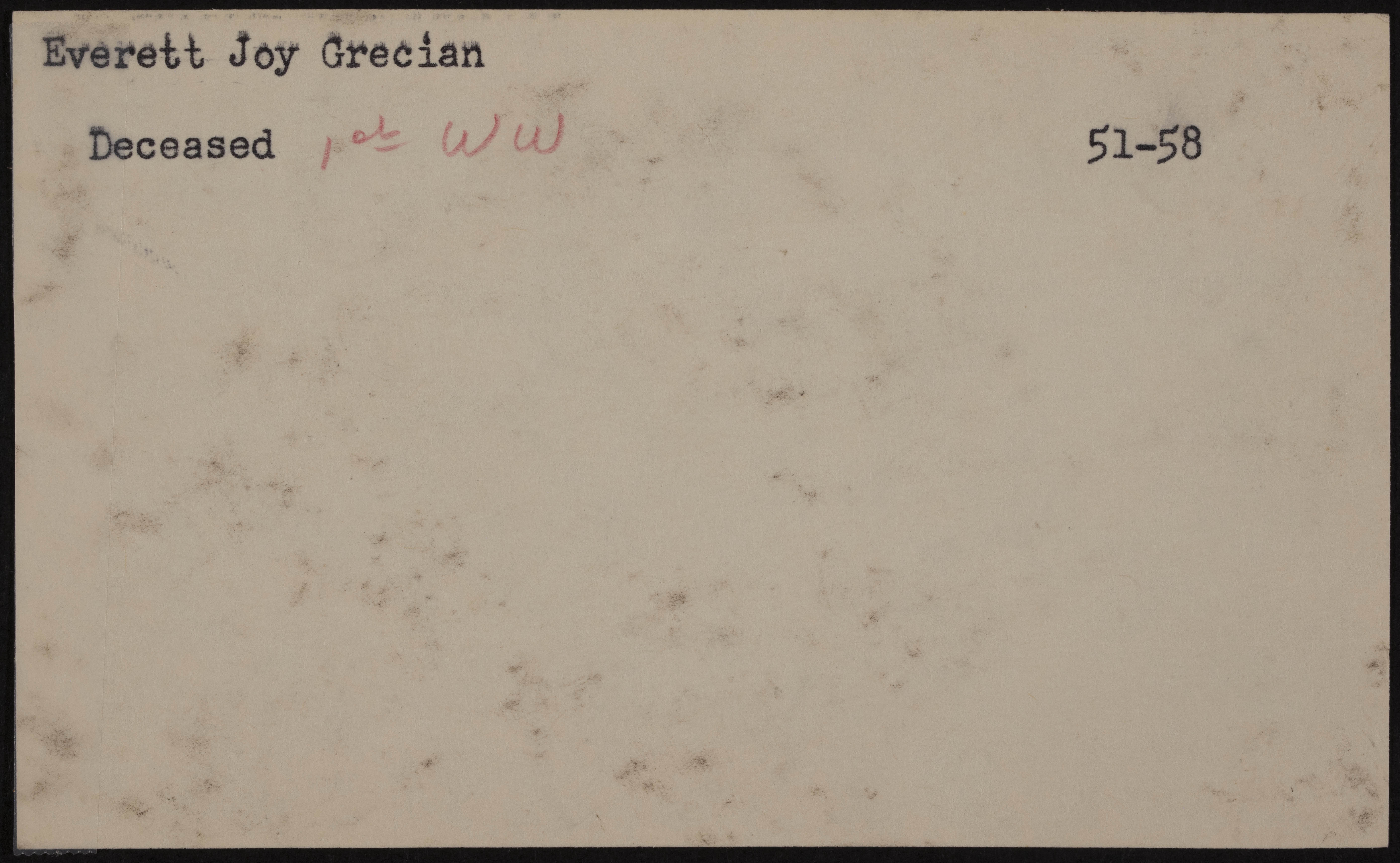Everett Joy Grecian War Record Card