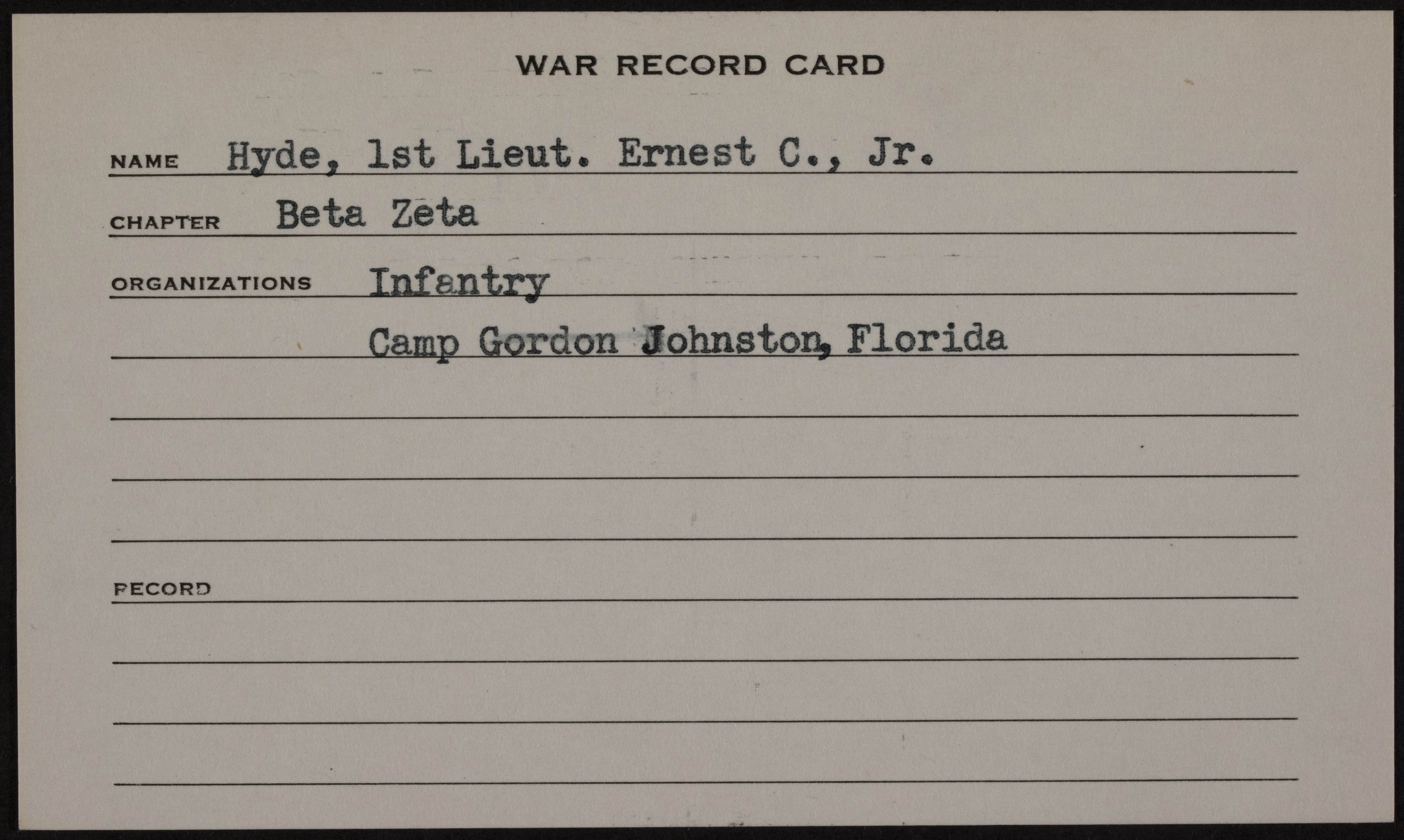 Ernest Clifton Hyde Jr. War Record Card