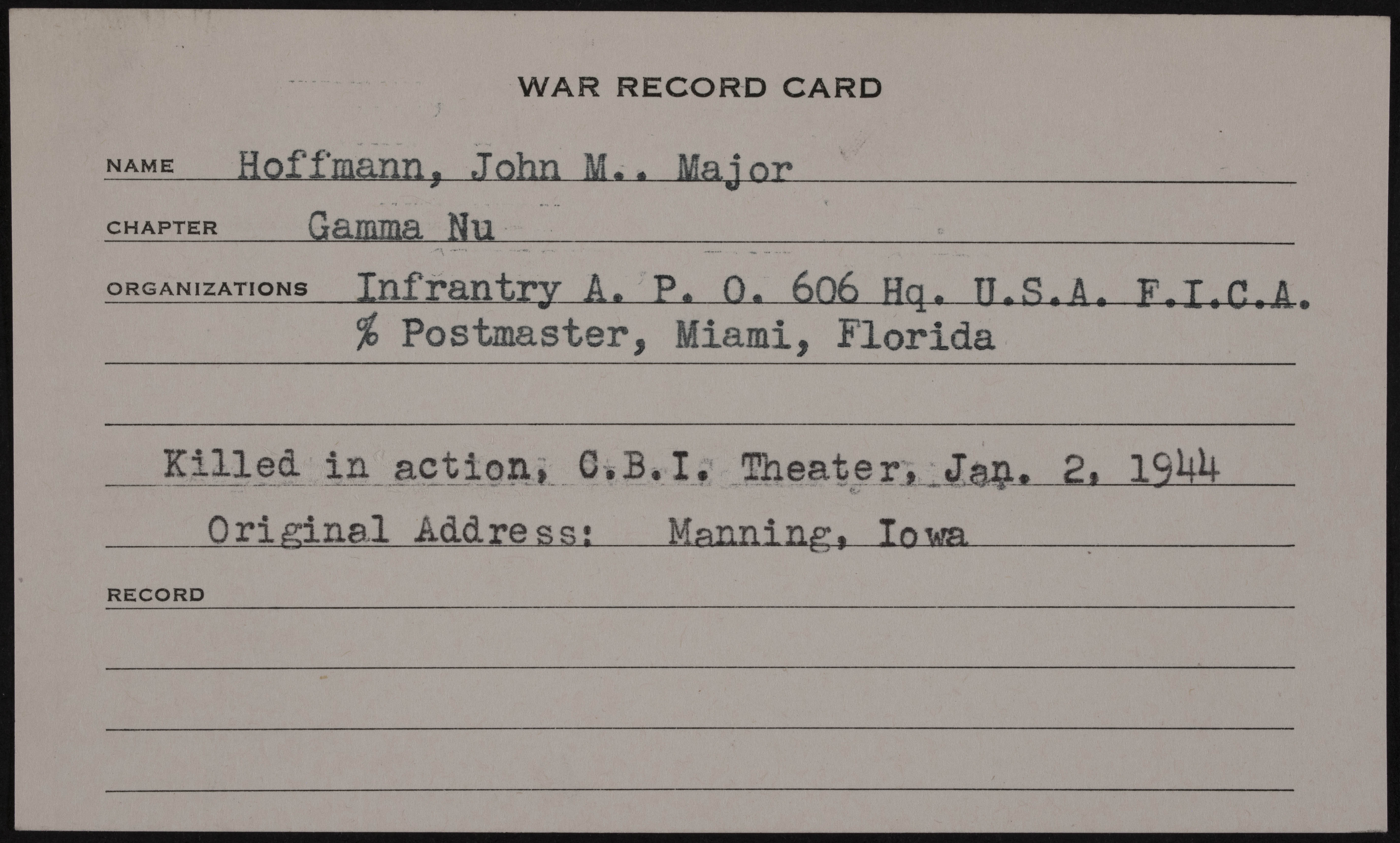 John M. Hoffmann War Record Card