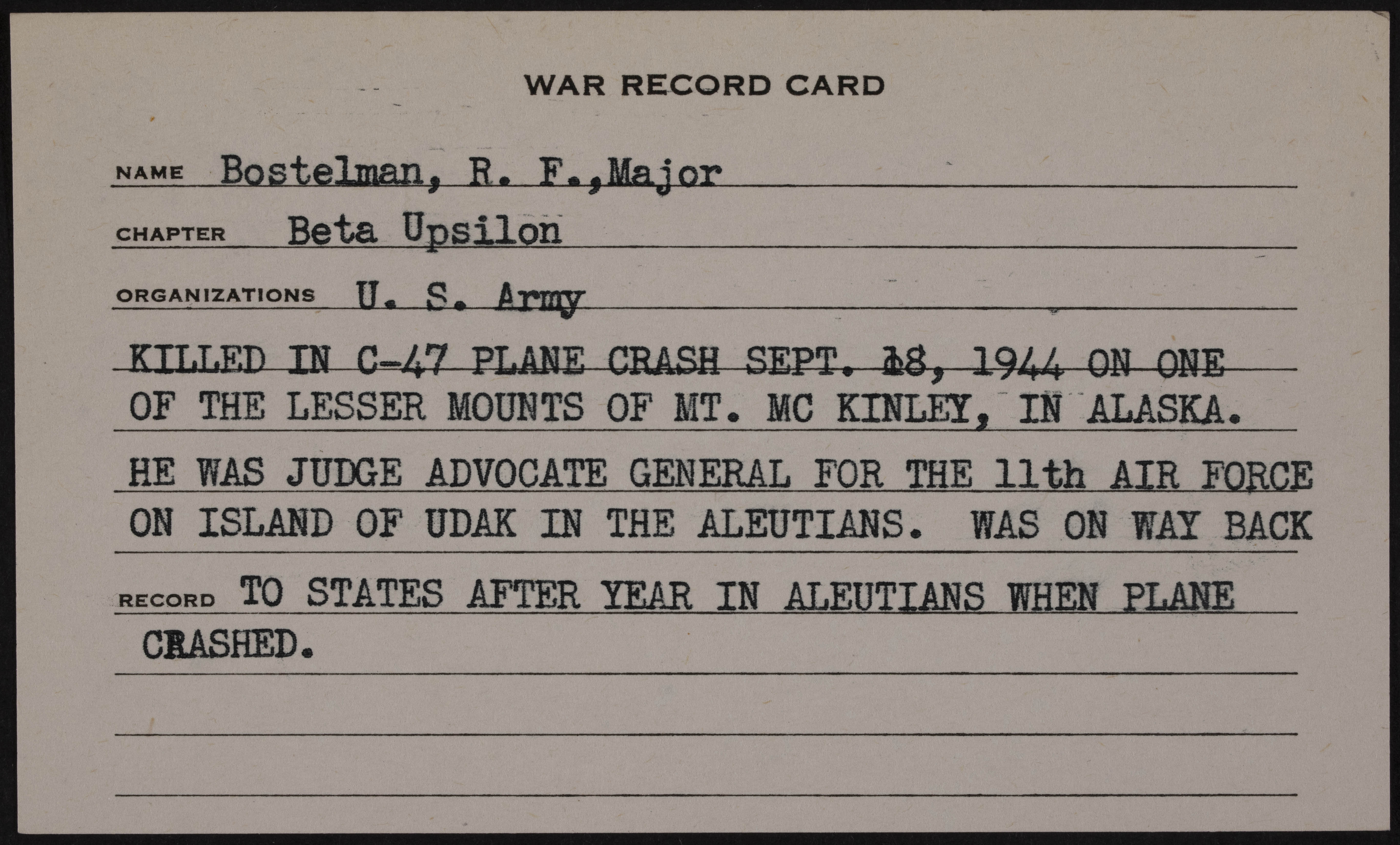 Rudolph Edmond Bostelman War Record Card