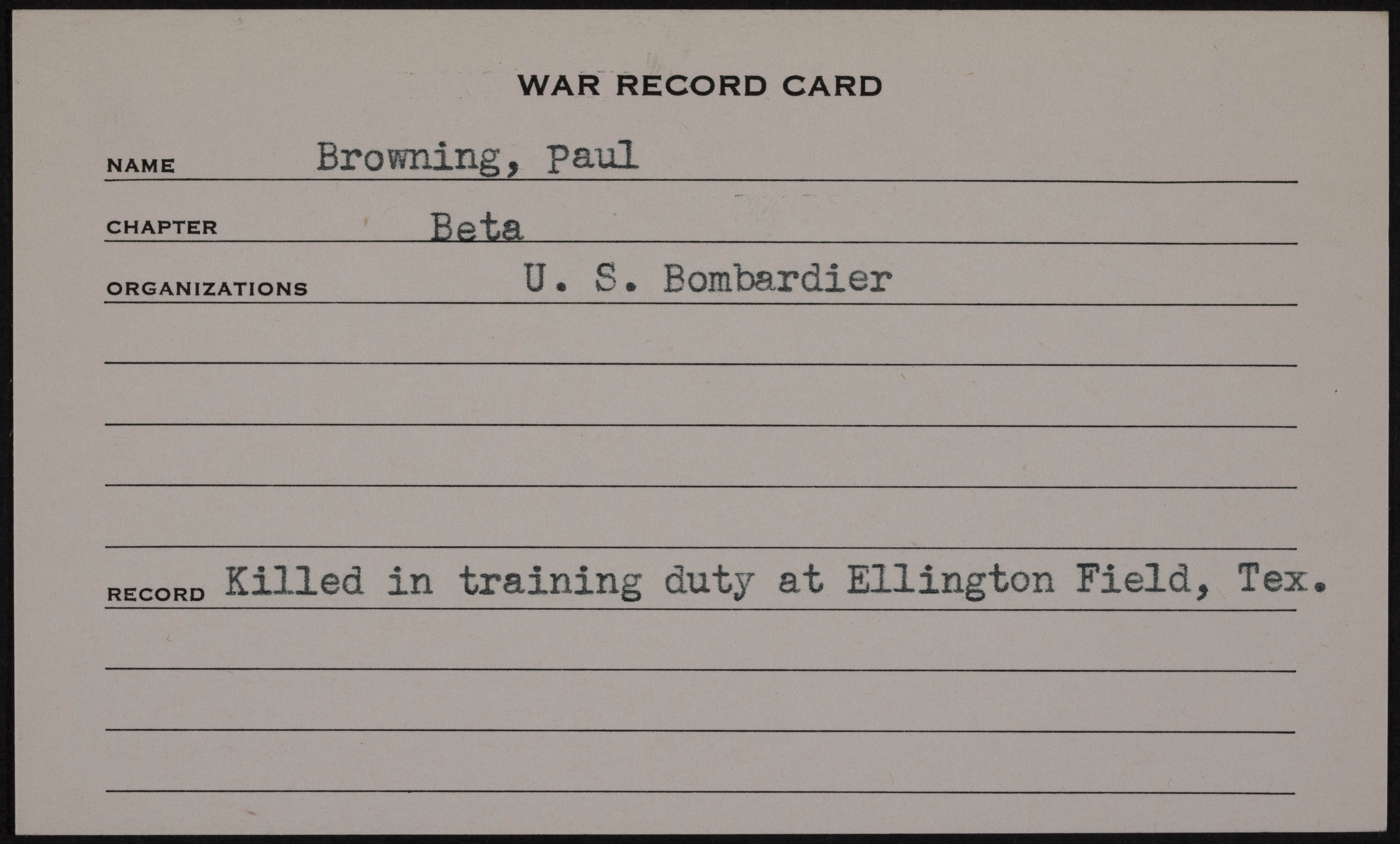 Paul High Browning Jr. War Record Card
