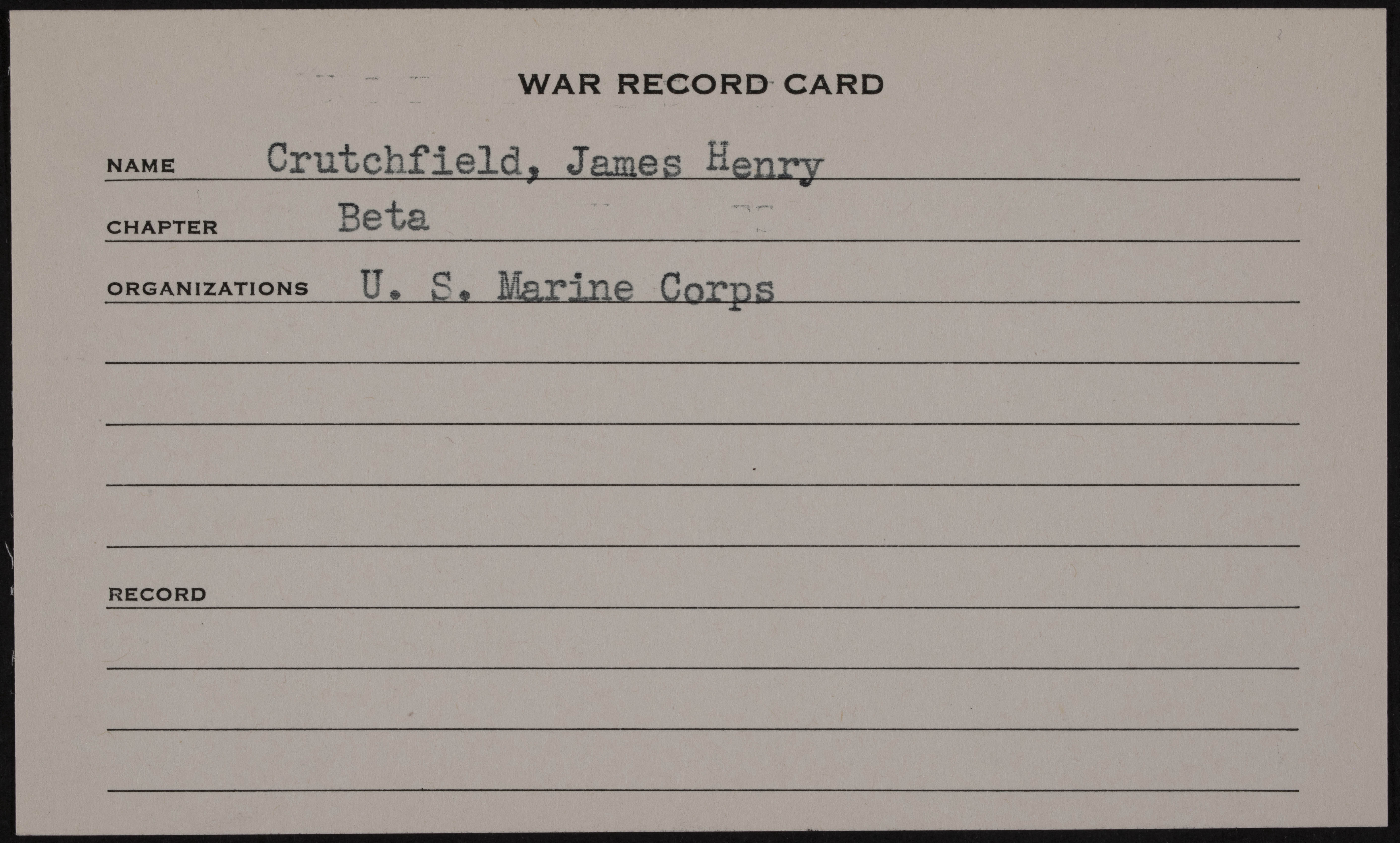 James Henry Crutchfield War Record Card