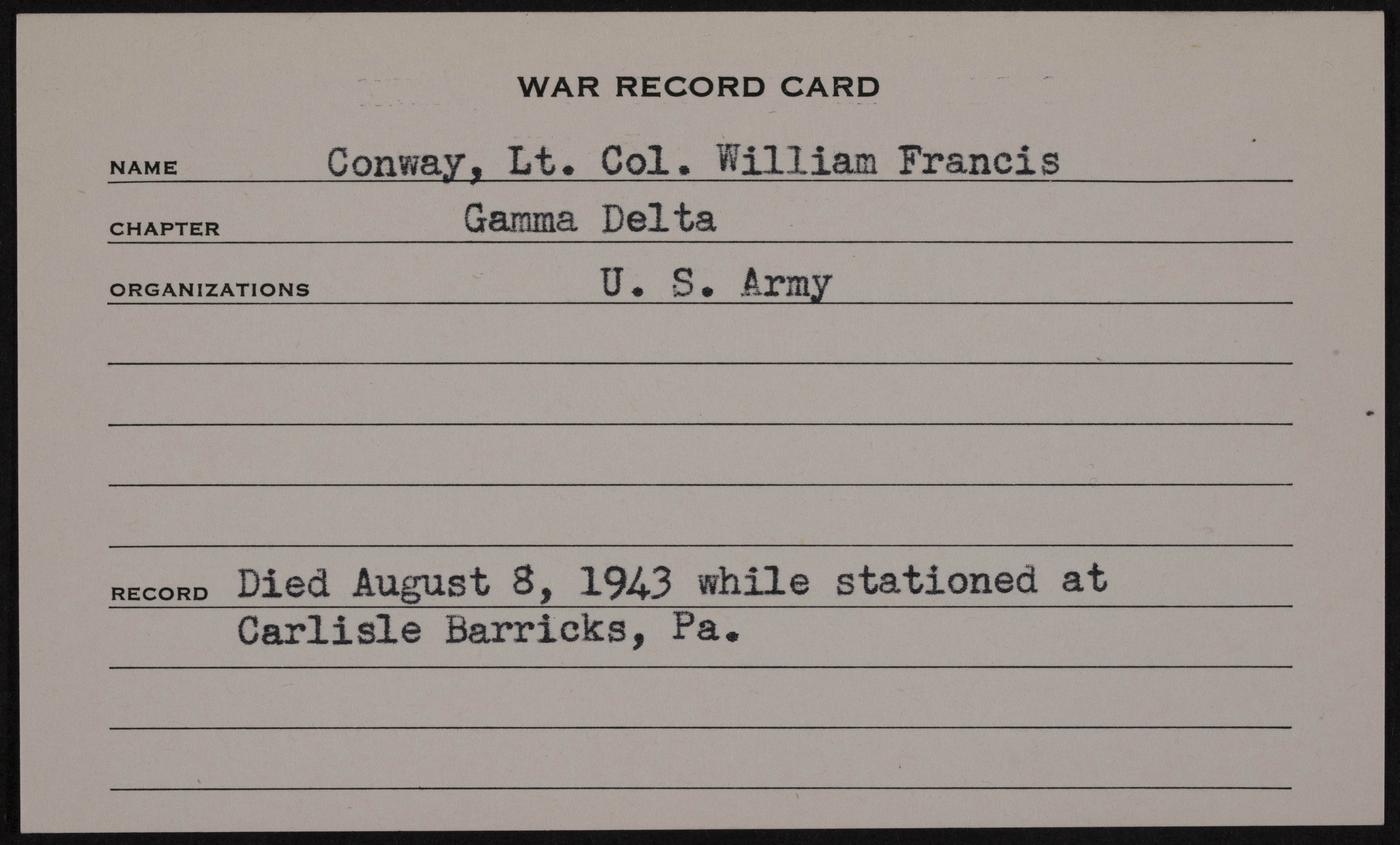 William Francis Conway War Record Card