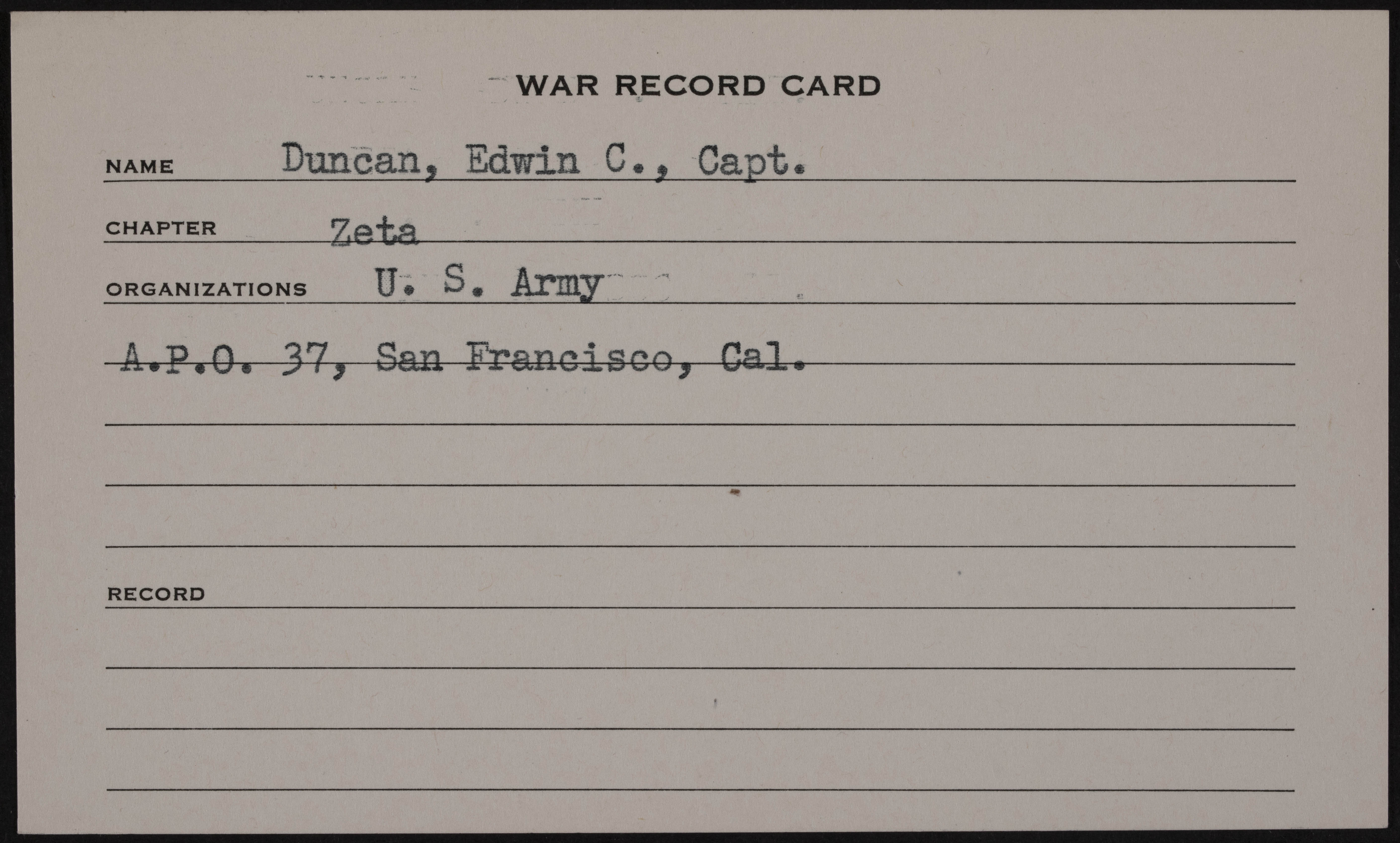 Edwin C. Duncan War Record Card