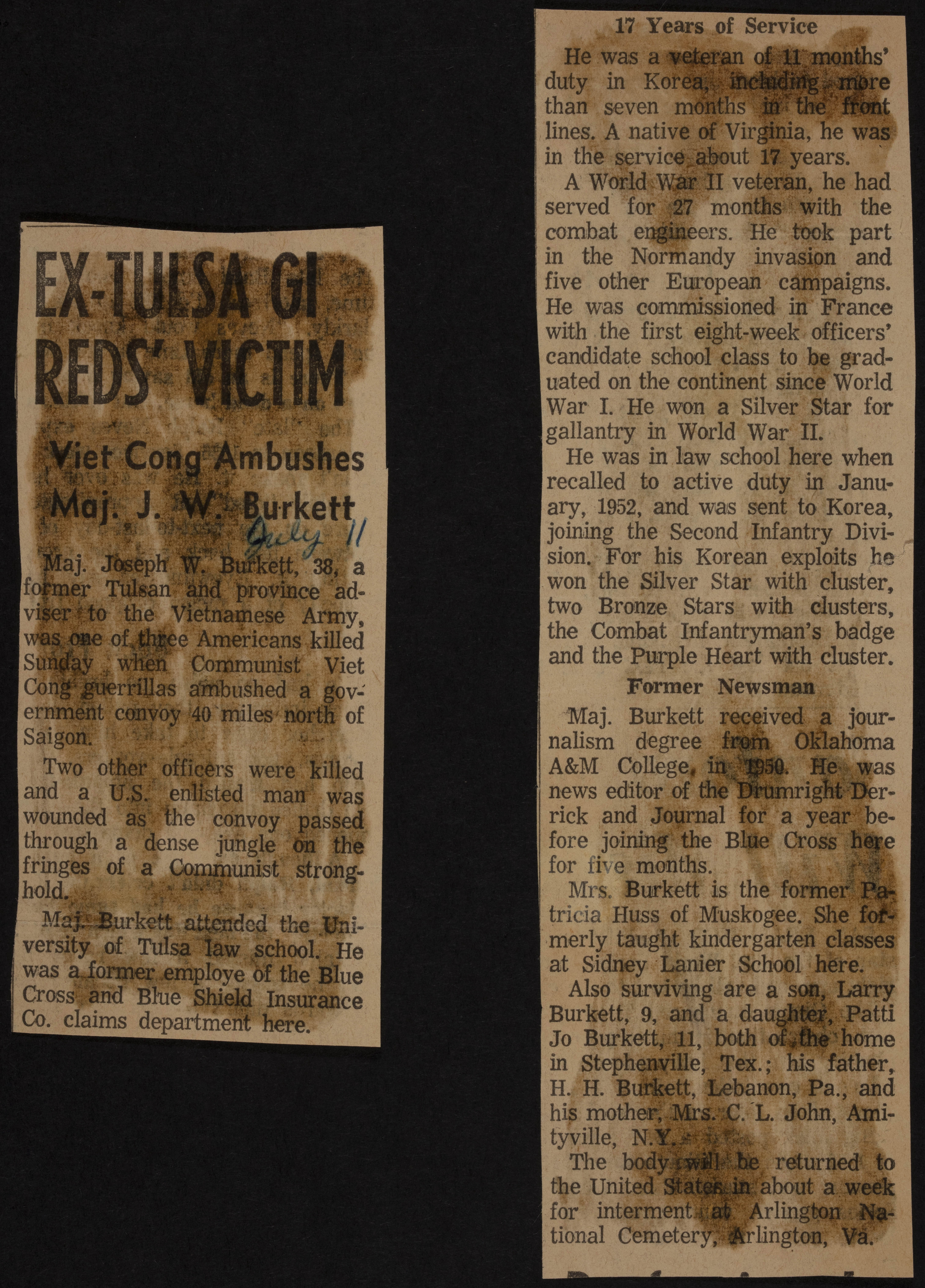 Ex-Tulsa GI Reds' Victim Newspaper Clipping