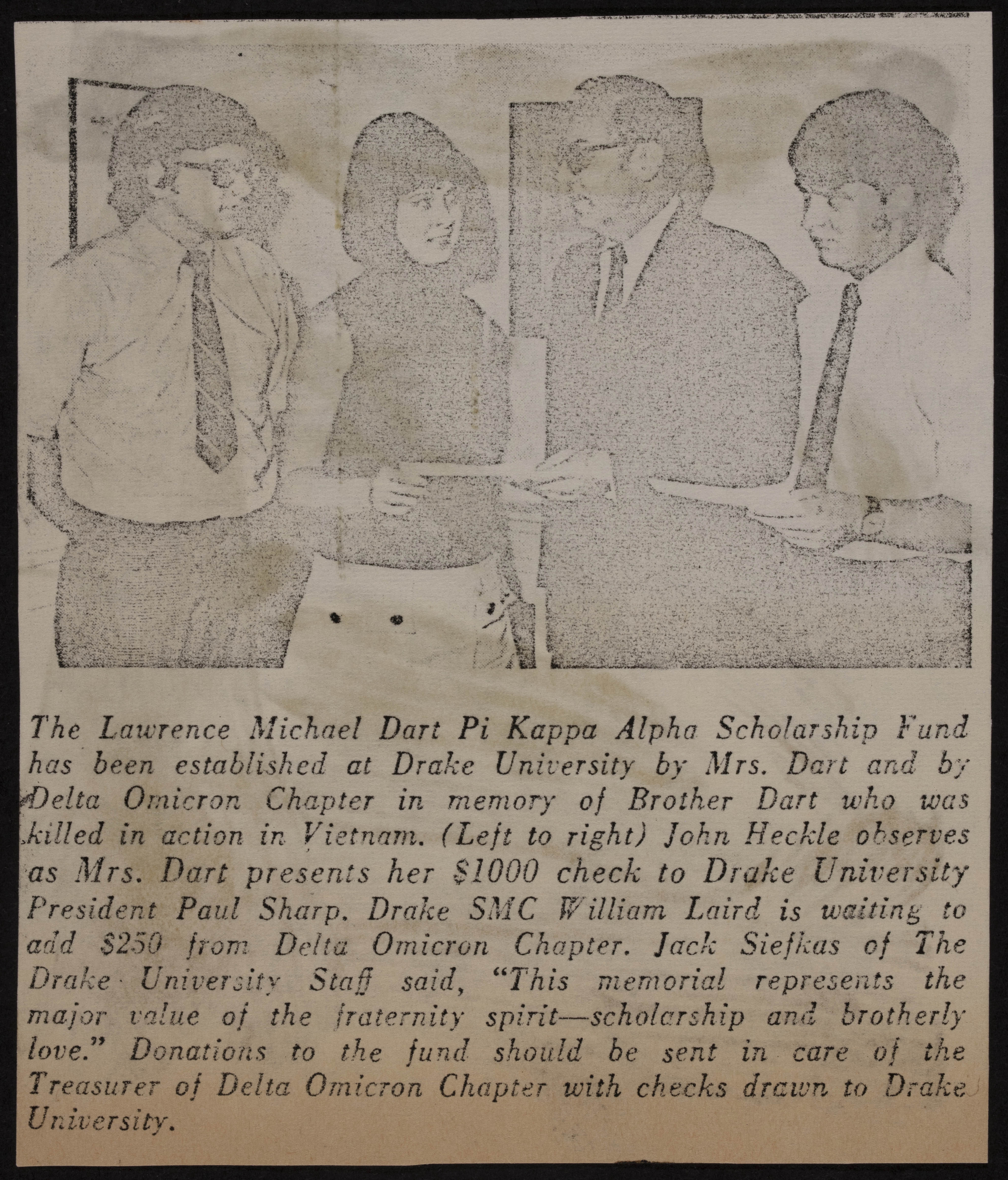 Establishment of Lawrence Michael Dart Scholarship Fund Newspaper Clipping