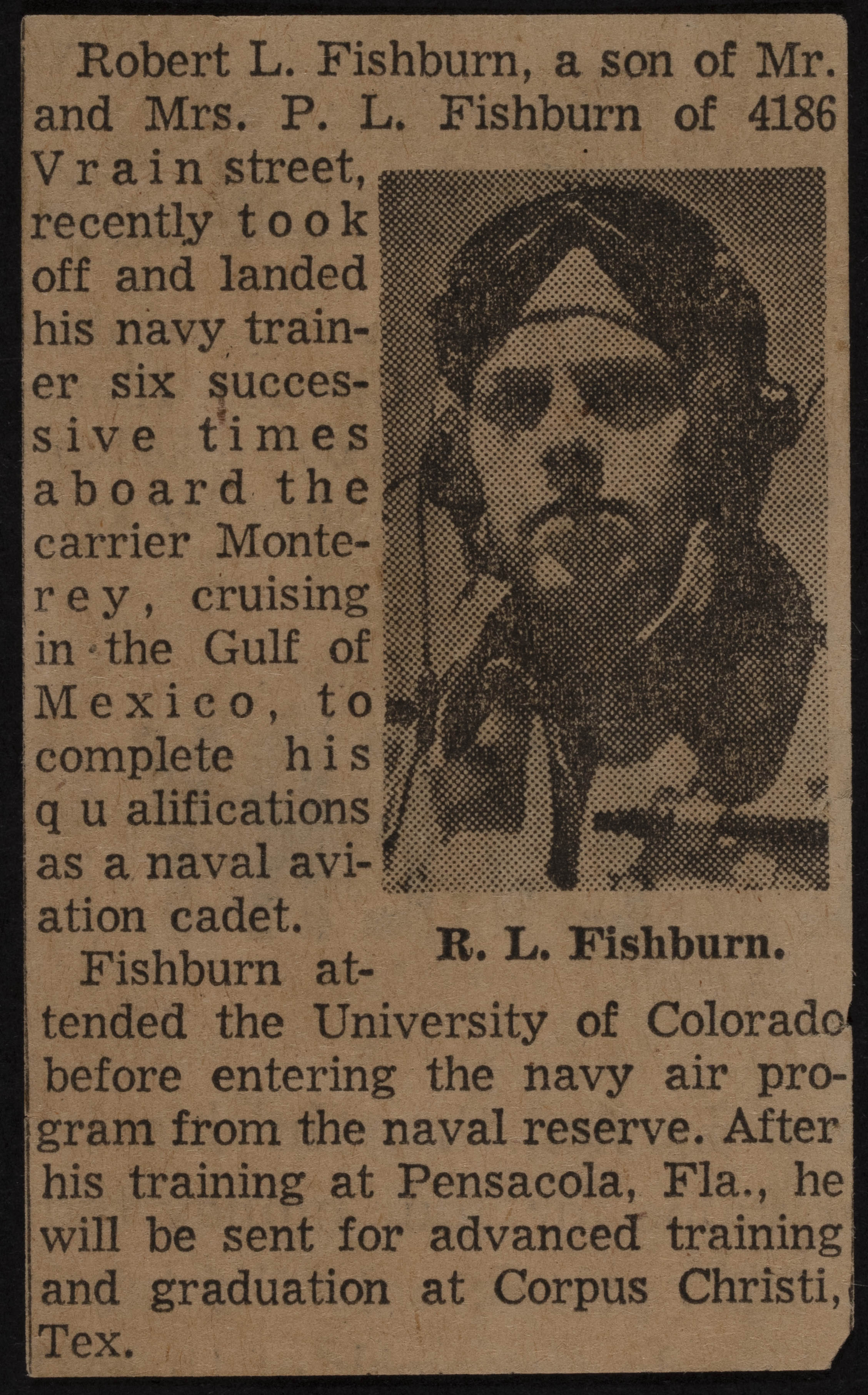Robert Lee Fishburn Completes Navy Qualifications Newspaper Clipping