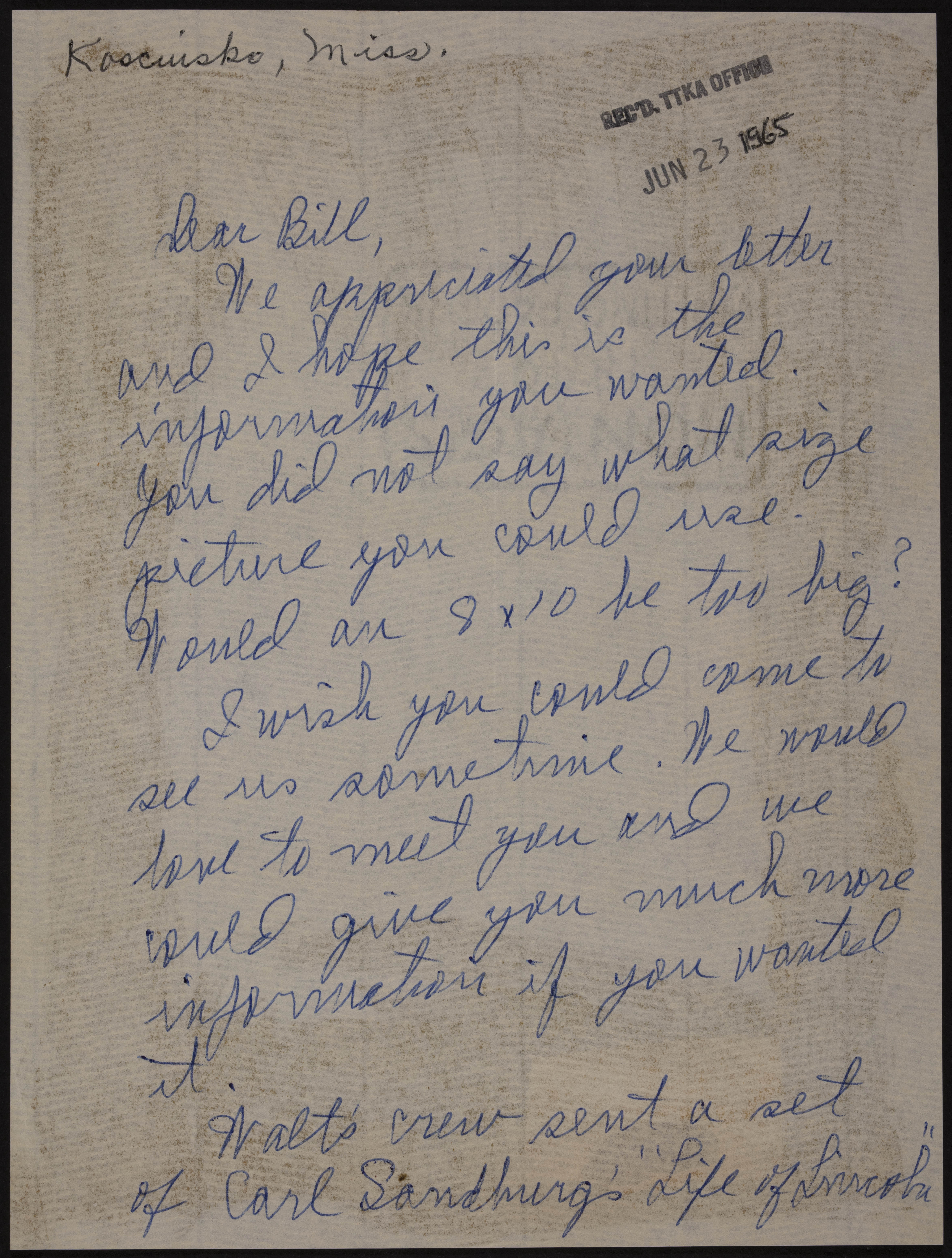 Rebecca W. Davis Letter, June 23, 1965