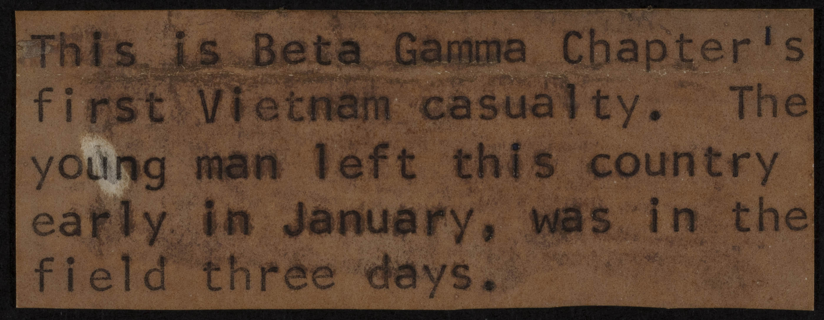 Beta Gamma Chapter's First Vietnam Casualty Note