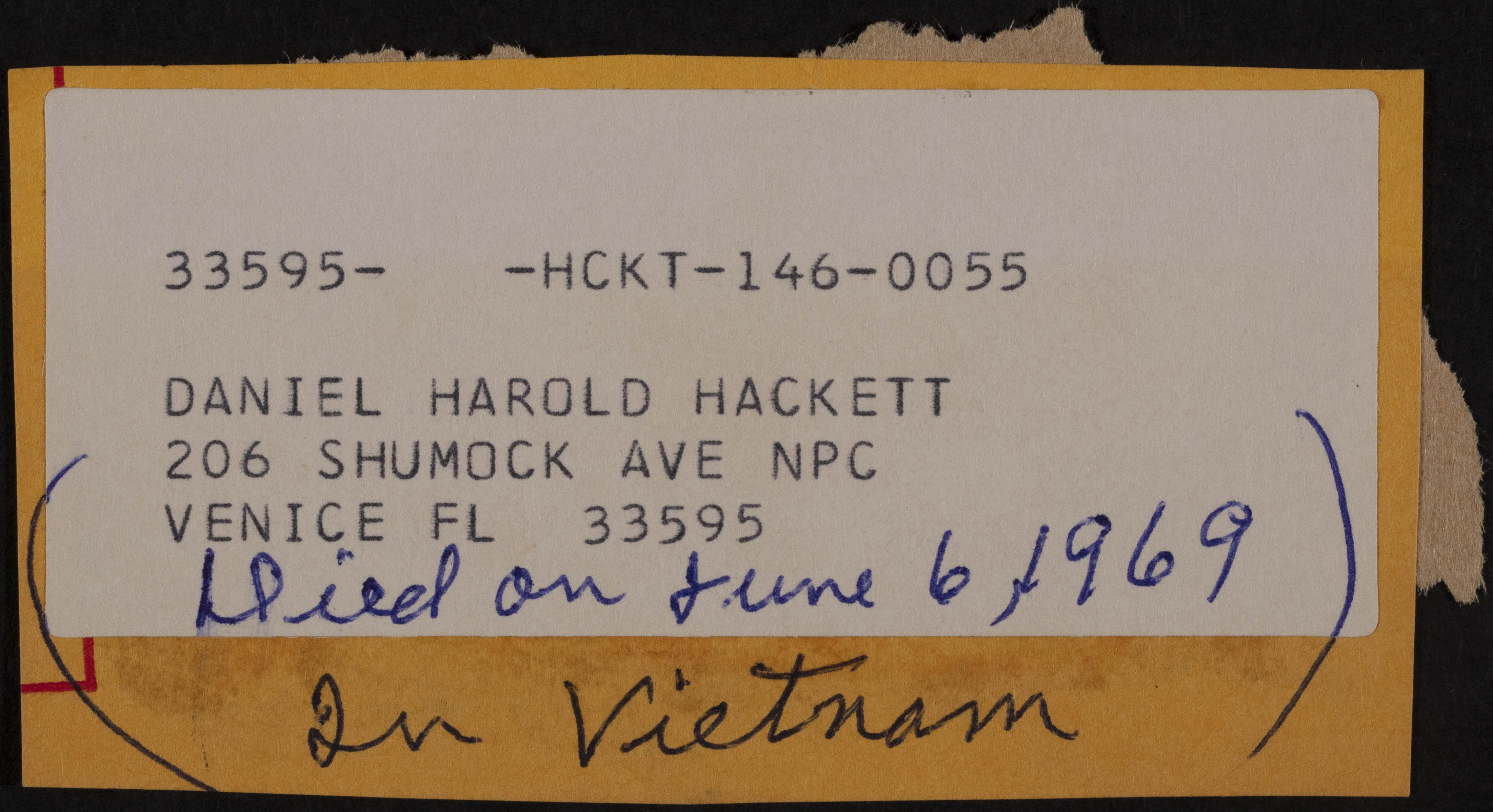 Daniel Harold Hackett Note
