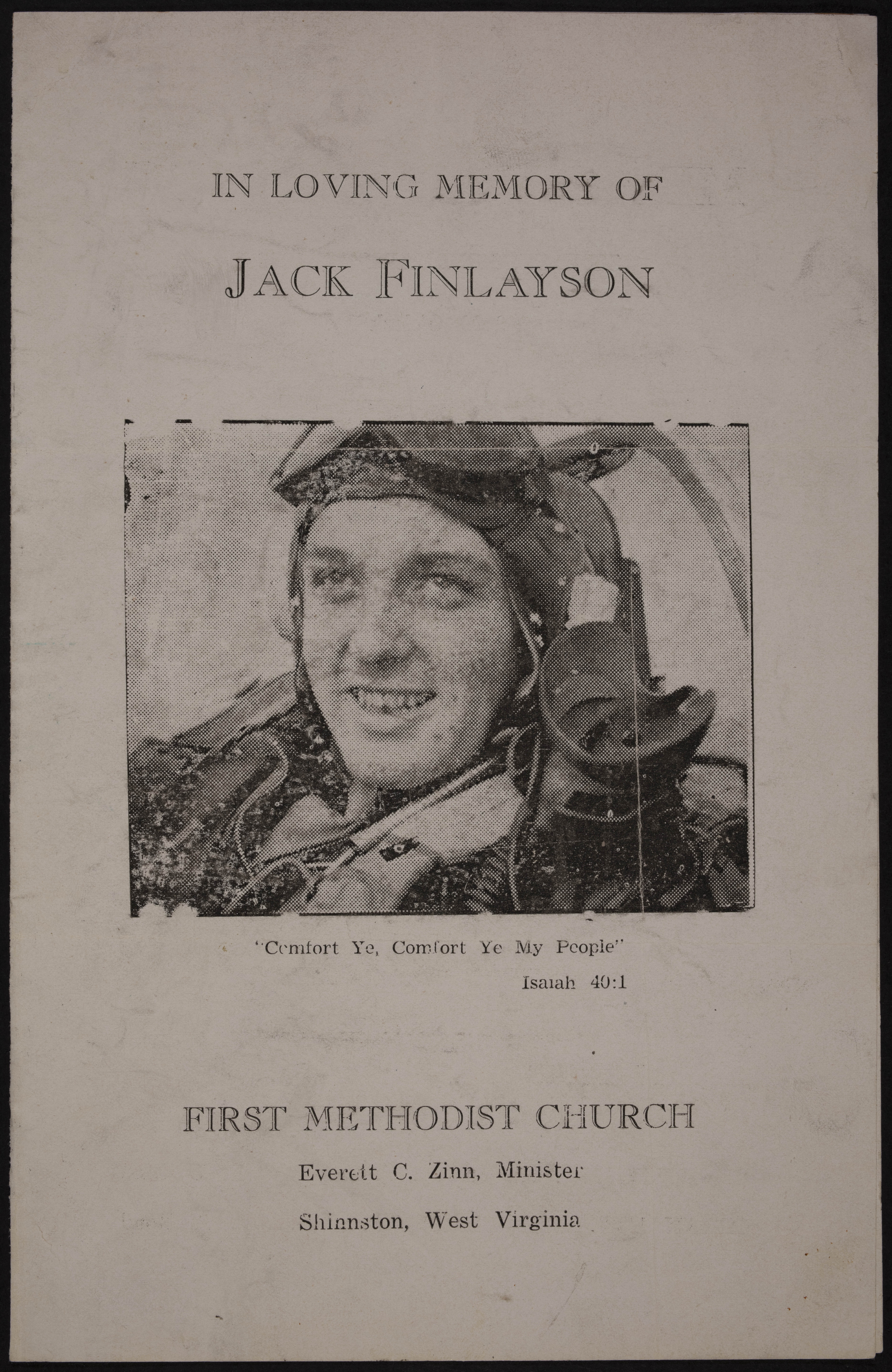 John Everal Finlayson Memorial Service Program, February 17, 1946
