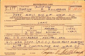Simpson B. Hollabaugh Draft Registration Card