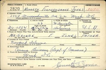 Kenneth Forthenbaker Jones Draft Registration Card