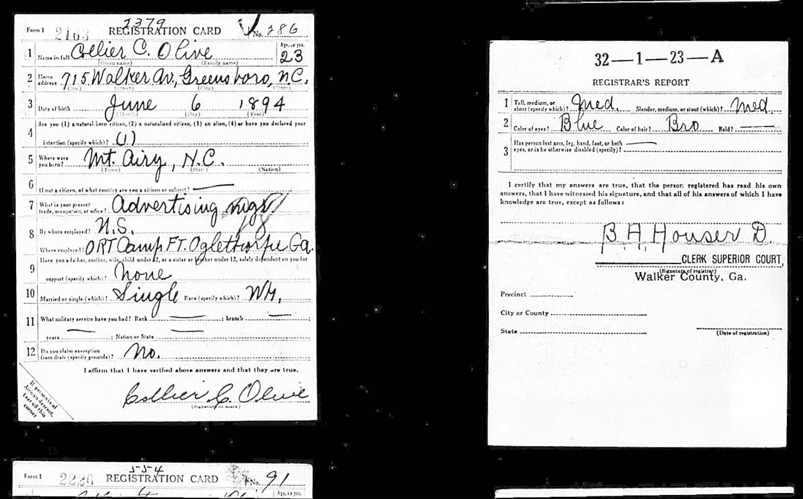 Collier C Olive Draft Registration Card