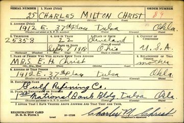 Charles Milton Christ Draft Registration Card