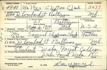 Walter Clifton Clark Draft Registration Card