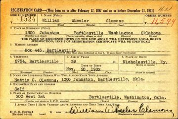 William Wheeler Clemons Draft Registration Card