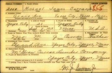 Michael James Curran Jr. Draft Registration Card