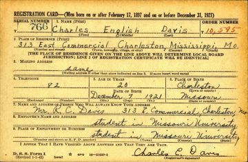Charles English Davis Draft Registration Card