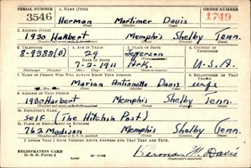 Herman Mortimer Davis Draft Registration Card
