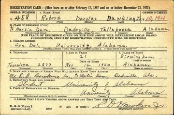 Robert Douglass Dawkins Jr. Draft Registration Card