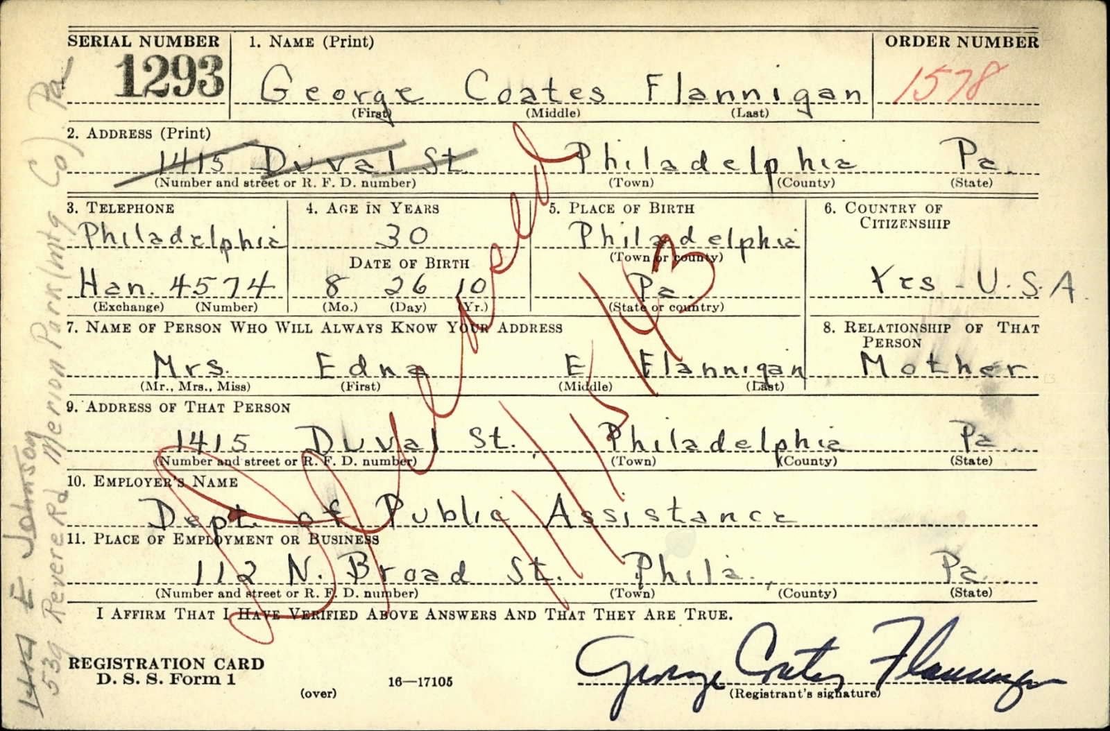 George Coates Flannigan III Draft Registration Card