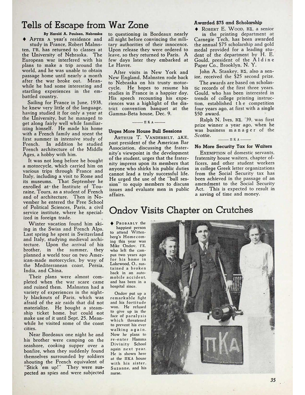 Robert K. Malmsten Travels, Shield &amp; Diamond, February 1940