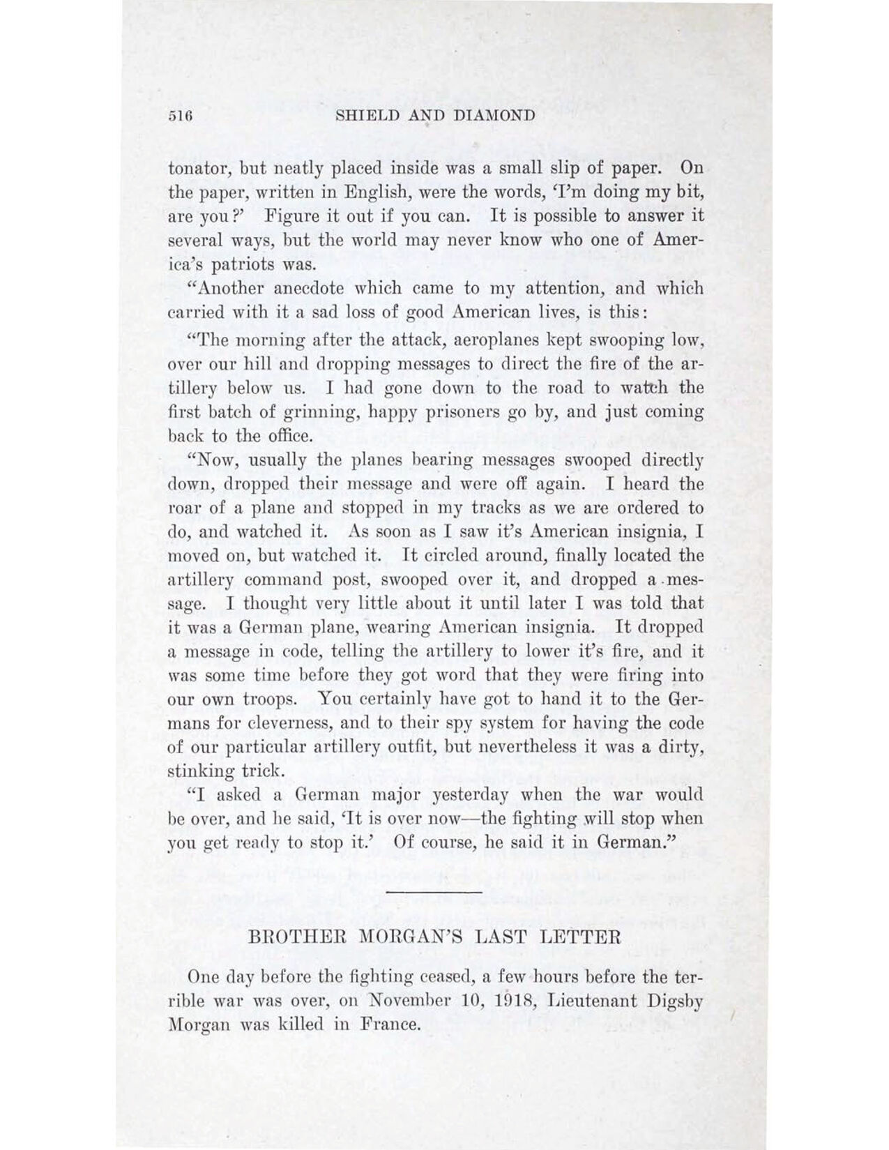 William Digby Morgan Last Letter Home, Shield &amp; Diamond, April 1919