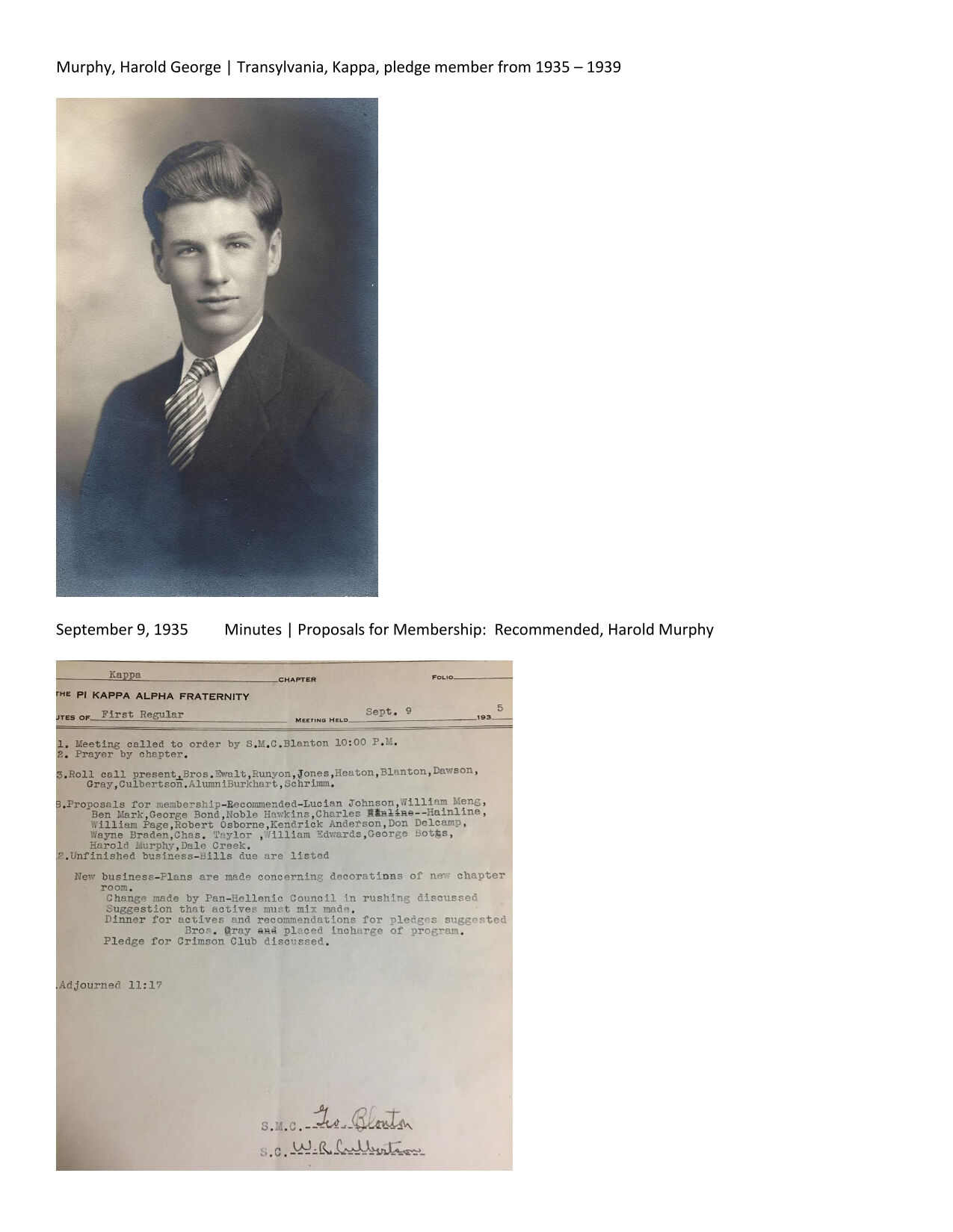 Fraternity Biography, Harold George Murphy