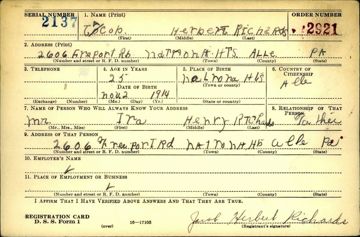 Jacob (Jack) Herbert Richards Draft Registration Card