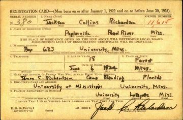 Jackson Collins Richardson Draft Registration Card