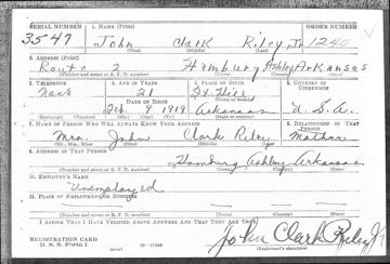 John Clark Riley Jr. Draft Registration Card