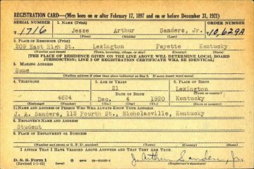 Jesse Arthur Sanders Draft Registration Card