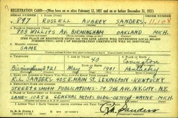 Russell Aubrey Sanders Draft Registration Card