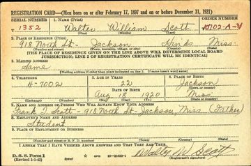 Walter William Scott Draft Registration Card