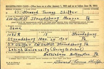 Steward Thomas Shiffer Draft Registration Card